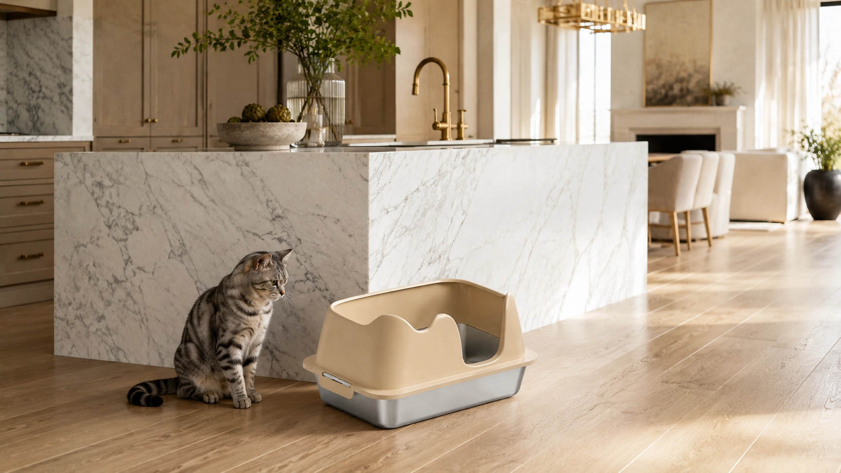 Stainless Steel Semi-Enclosed Cat Litter Box · Wavy Edge Profile · GuardLynx