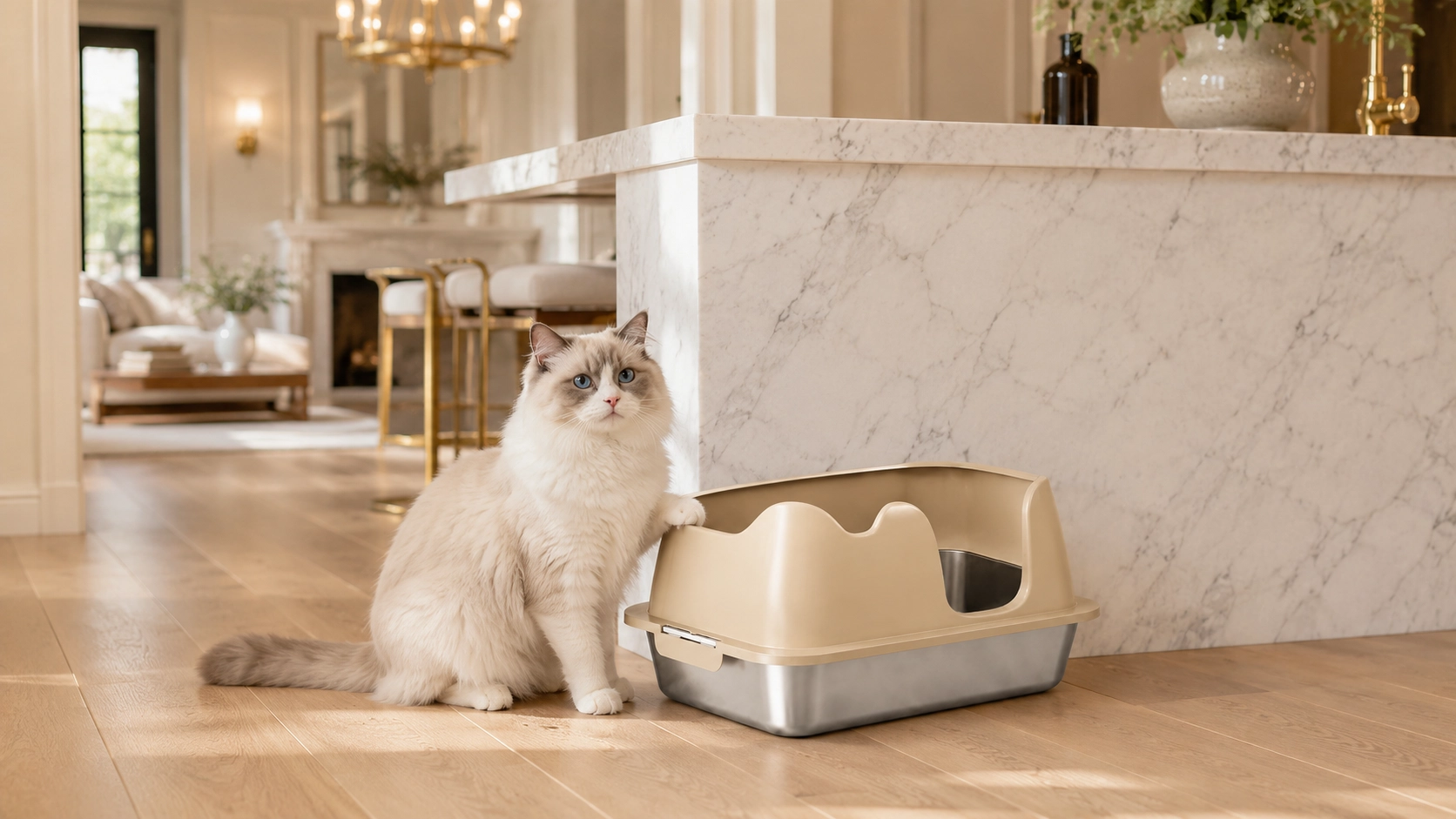 Stainless Steel Semi-Enclosed Cat Litter Box · Secure Metal Buckles · GuardLynx