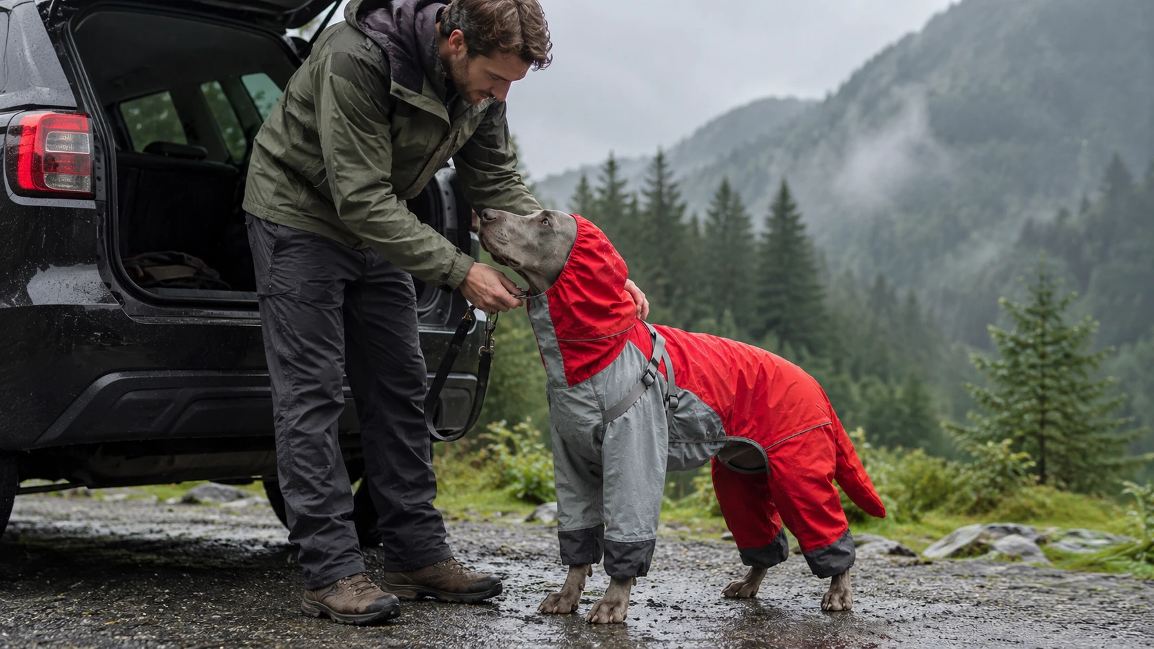 All-Weather Waterproof Raincoat for Large Dogs with Hood · Park Puddle Jumping · GuardHound DOG