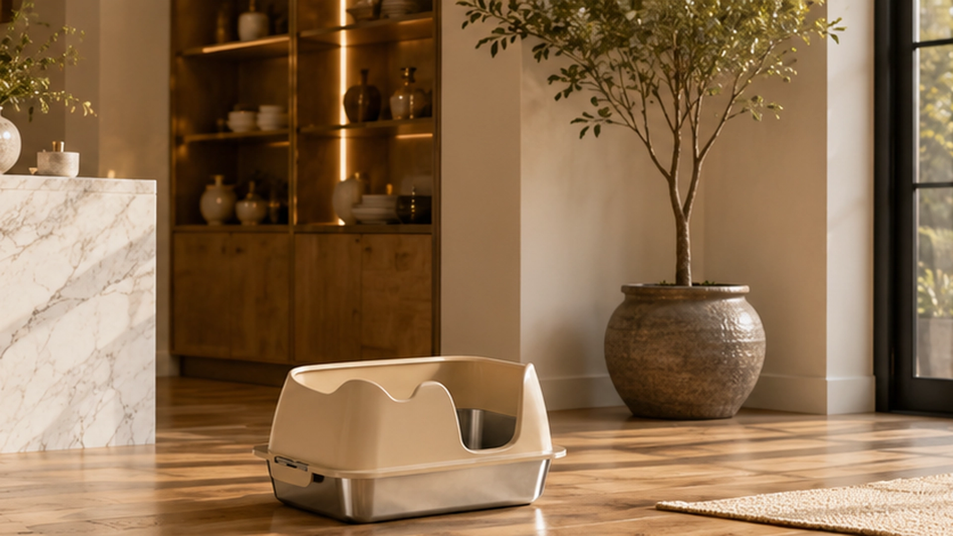 Stainless Steel Semi-Enclosed Cat Litter Box · Detail image 1 · GuardLynx