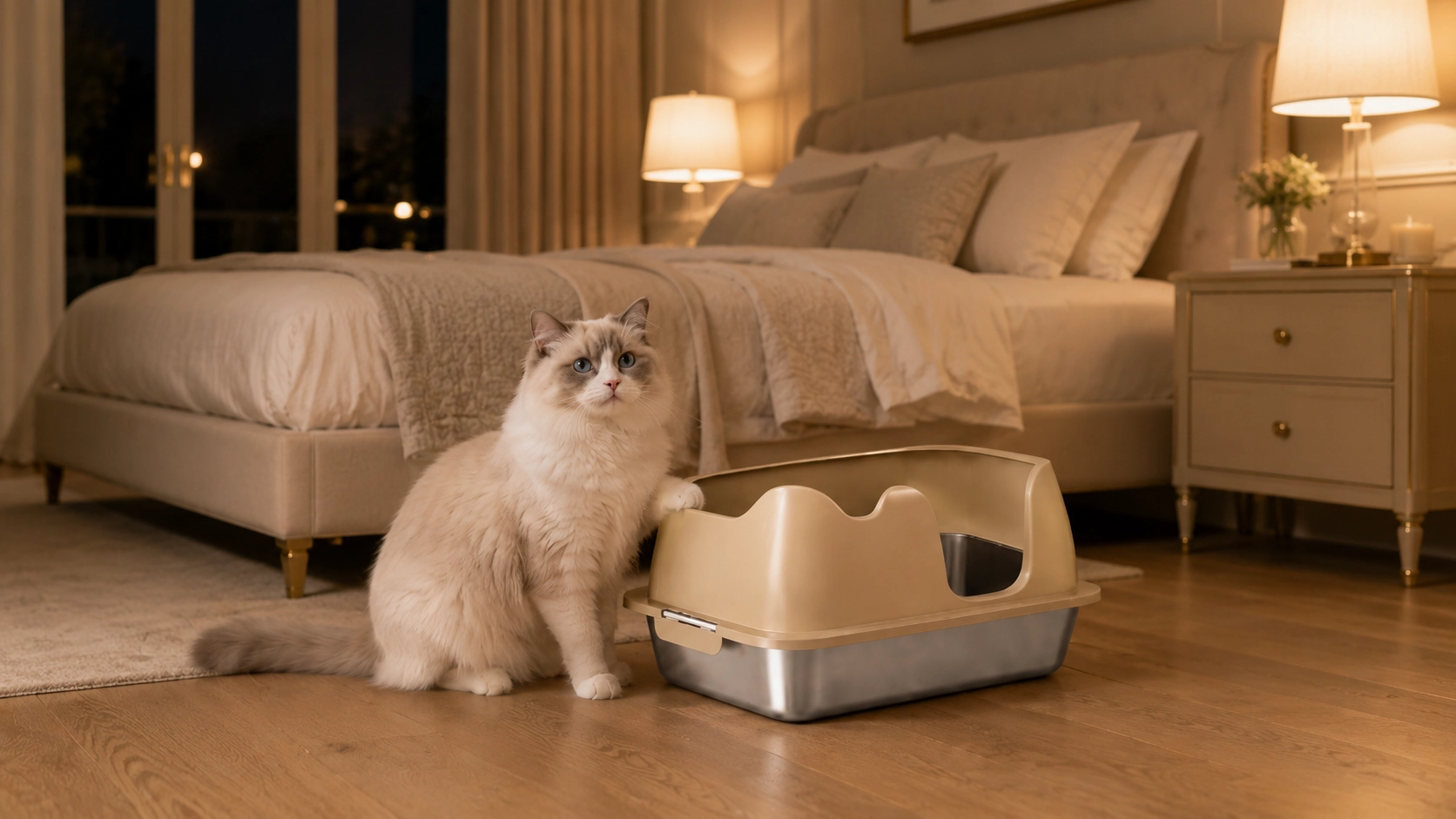 Stainless Steel Semi-Enclosed Cat Litter Box · Morning Grace in Sunlight · GuardLynx