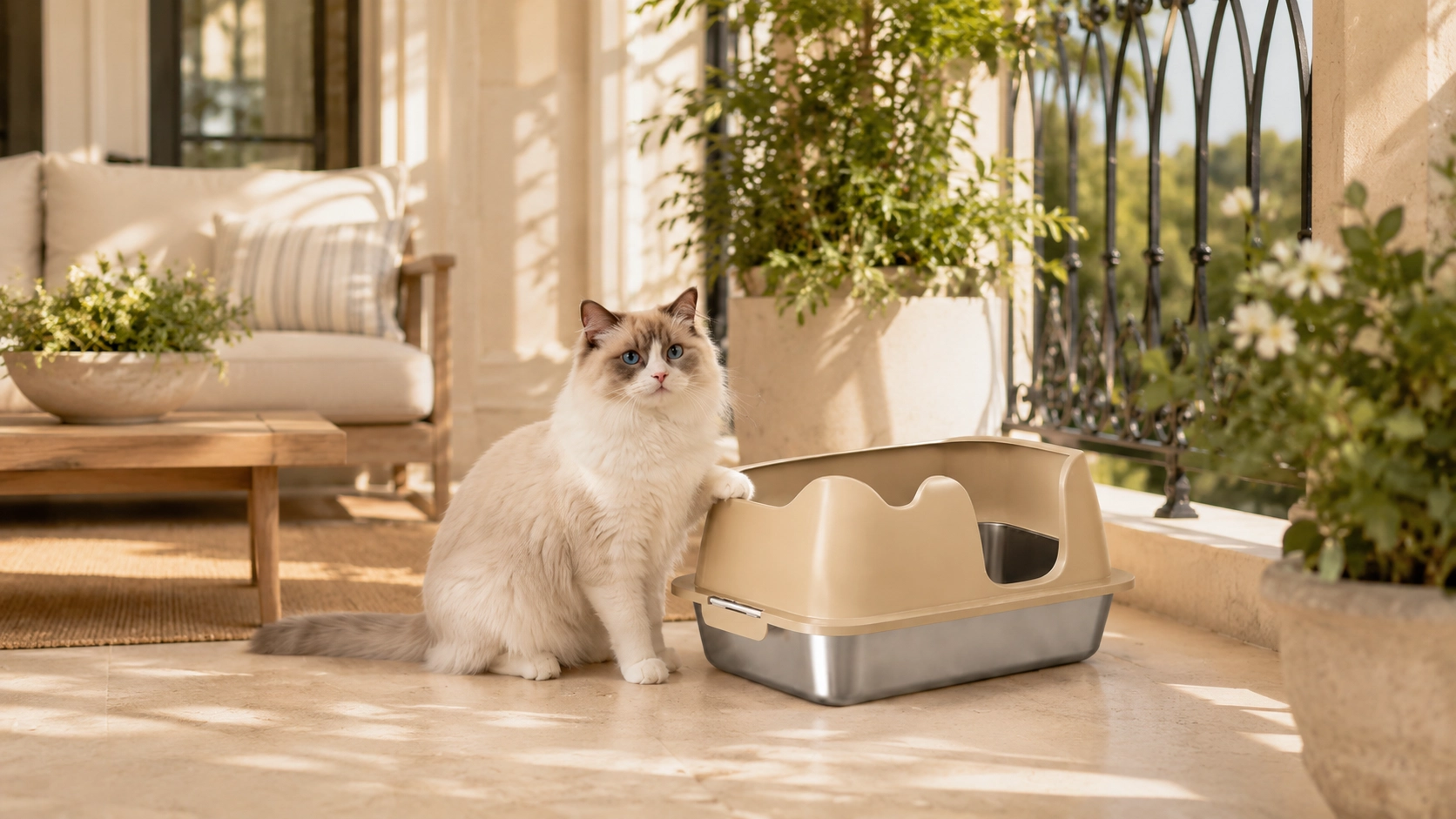 Stainless Steel Semi-Enclosed Cat Litter Box · Quiet Afternoon in the Living Room · GuardLynx