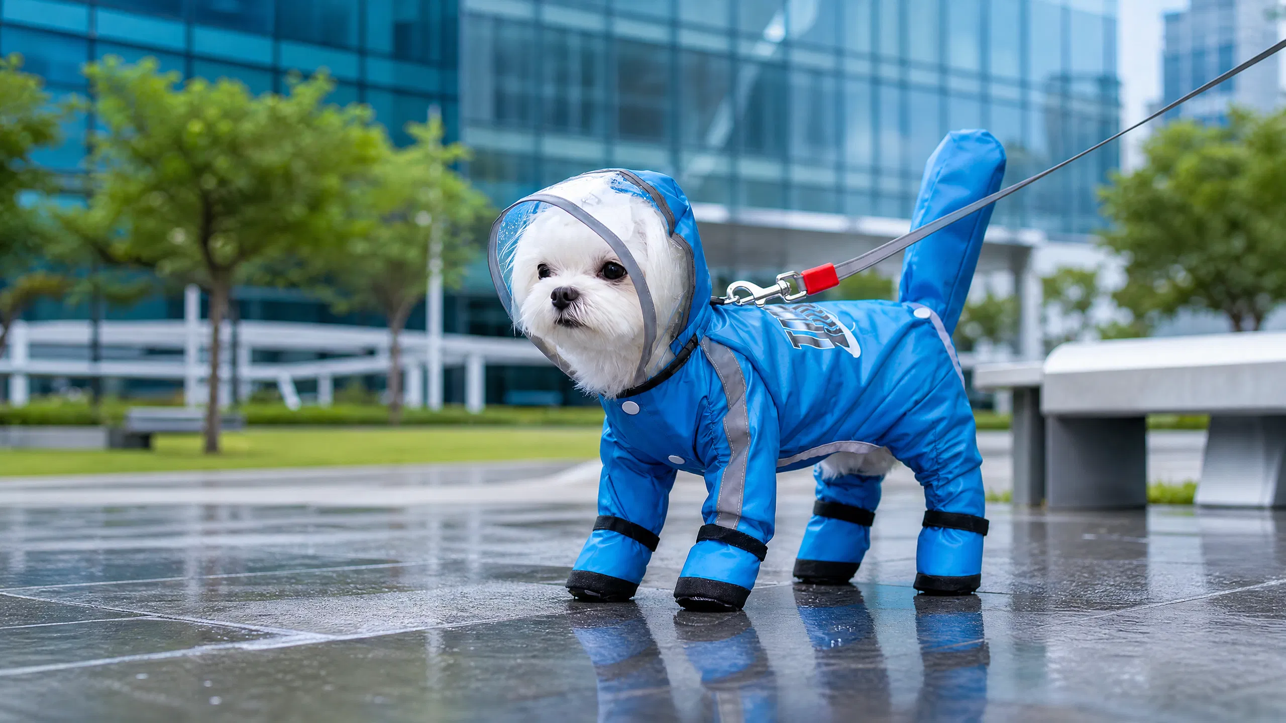 Four-Leg Waterproof Raincoat with Leash Hole · Sky Blue · GuardHound DOG
