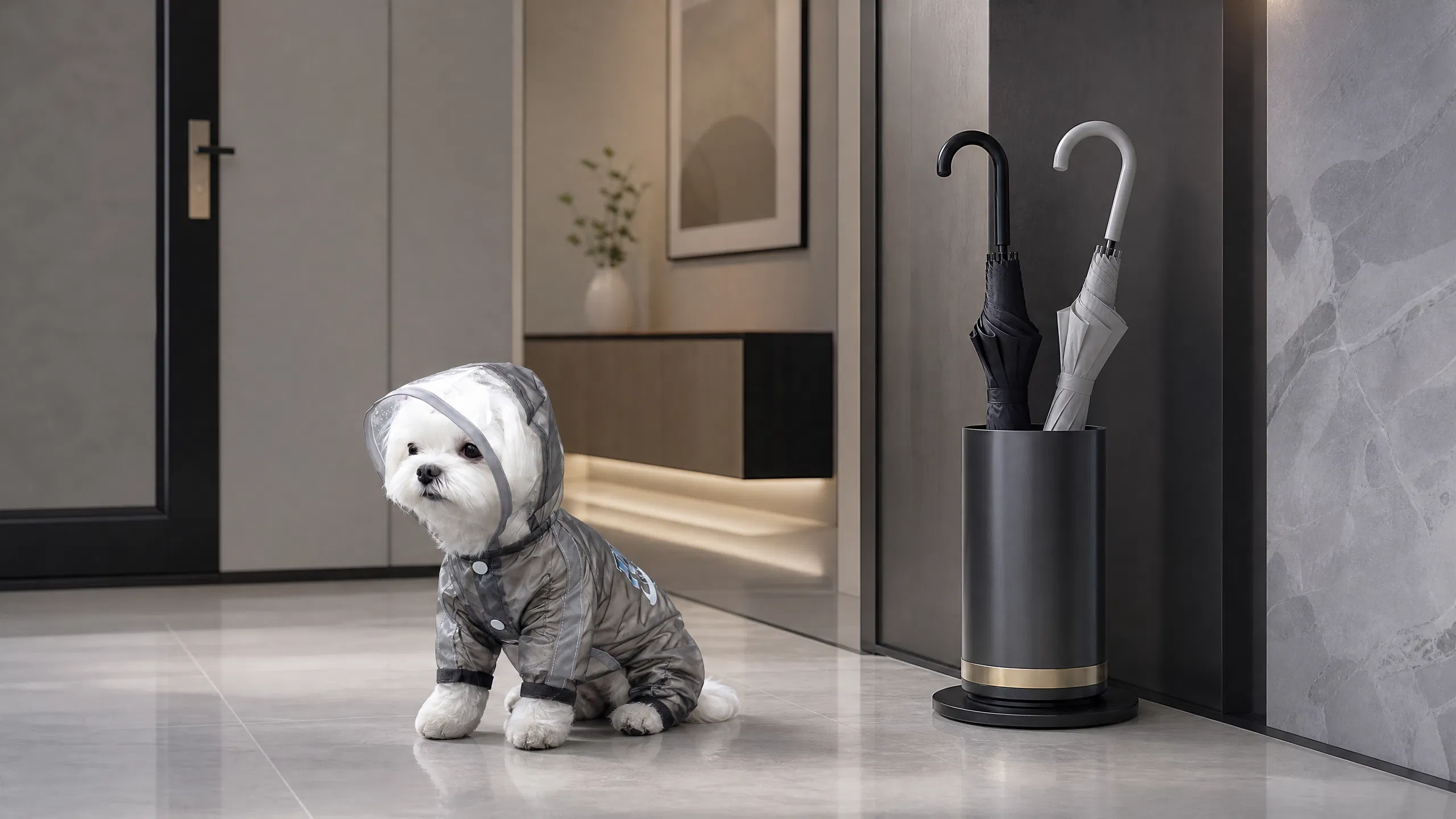 Four-Leg Waterproof Raincoat with Leash Hole · Morning City Walk · GuardHound DOG