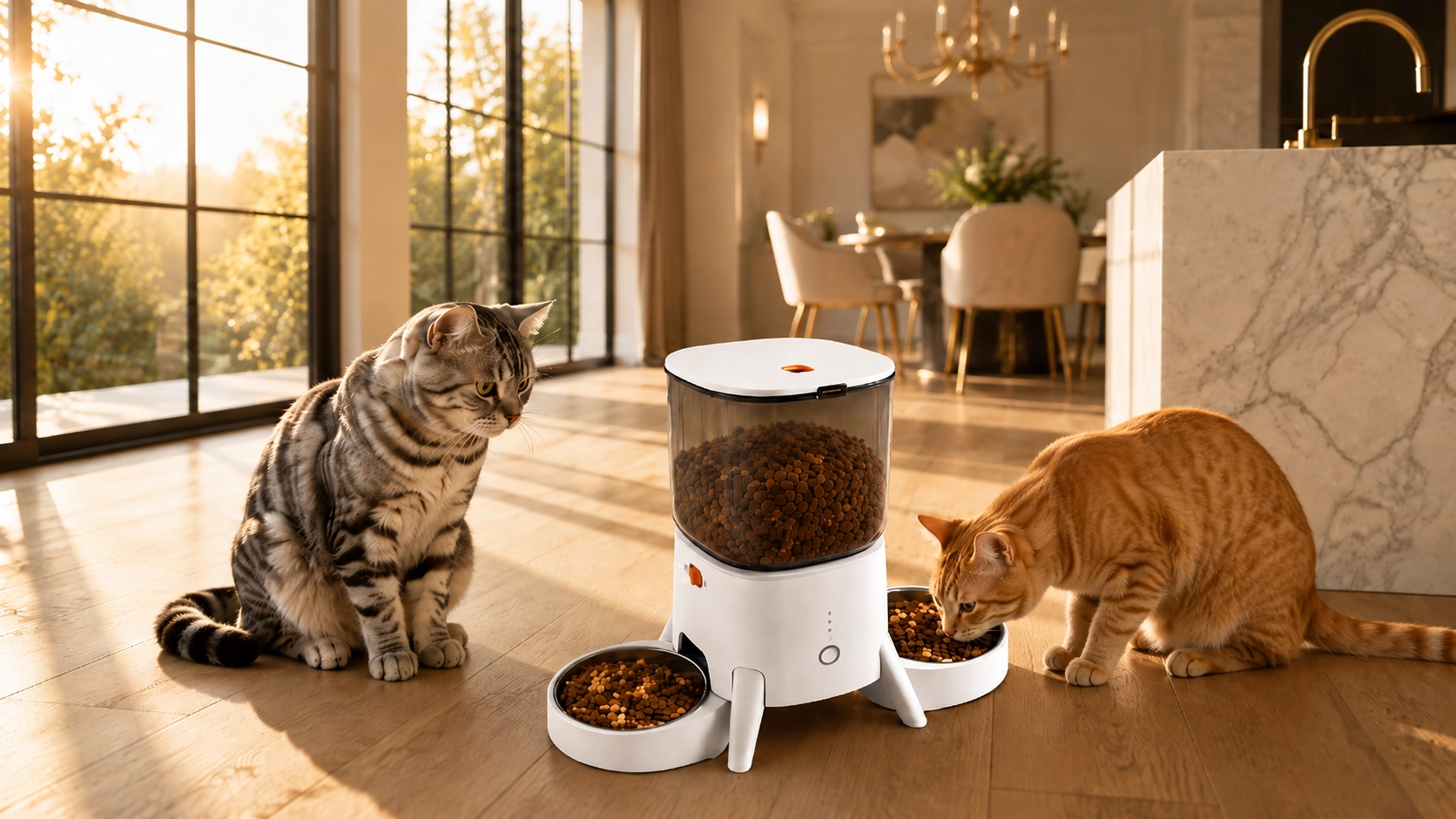 Smart Dual Bowl Automatic Pet Feeder · Dual Bowl Design · GuardLynx