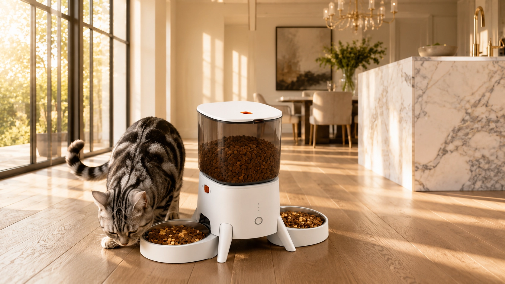 Smart Dual Bowl Automatic Pet Feeder · Transparent Hopper · GuardLynx