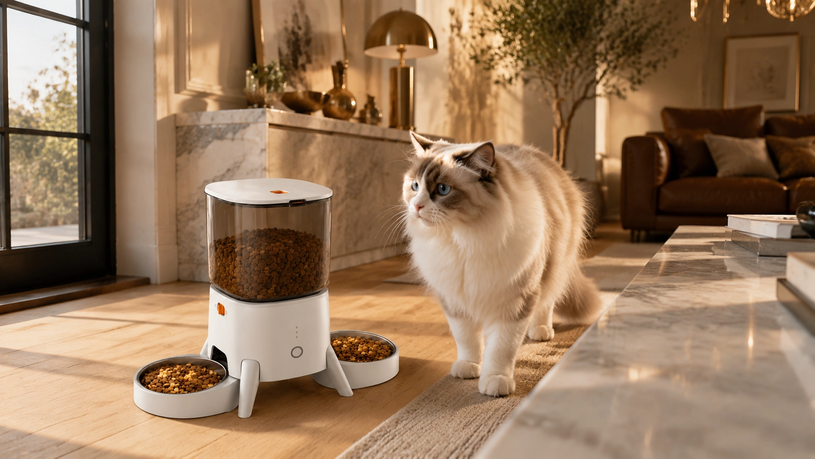 Smart Dual Bowl Automatic Pet Feeder · Cloud Cream White · GuardLynx