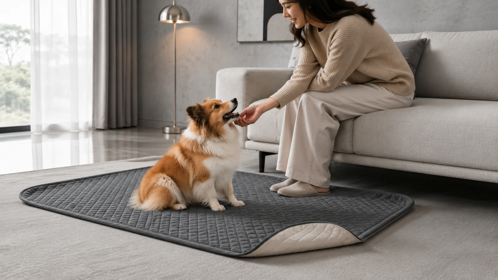 Washable Non-Slip Waterproof Pet Mat · Living Room Afternoon Sun · GuardHound DOG