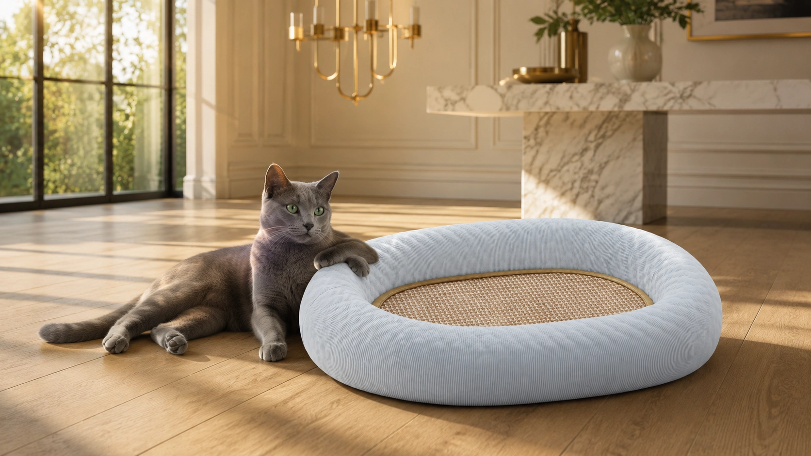 Cooling Cat Bed & Scratch Board 2-in-1 · Integrated Scratch Board · GuardLynx