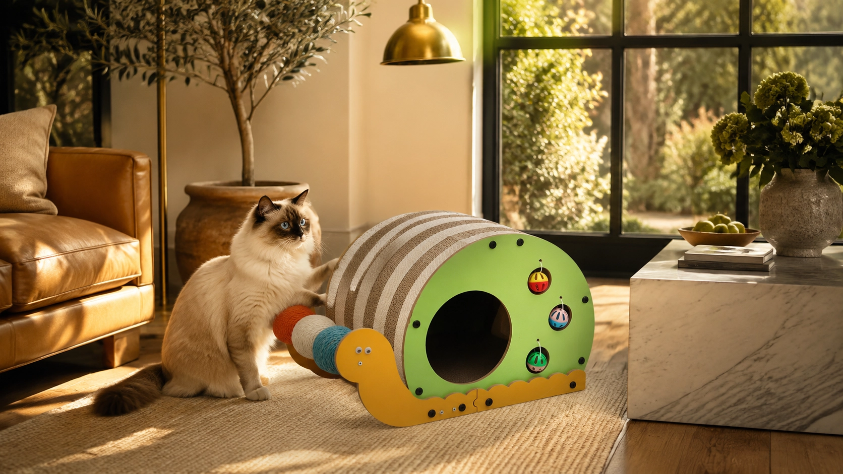 Snail Cat Scratcher & Bed Combo · Engaging Pom-Pom Toy · GuardLynx