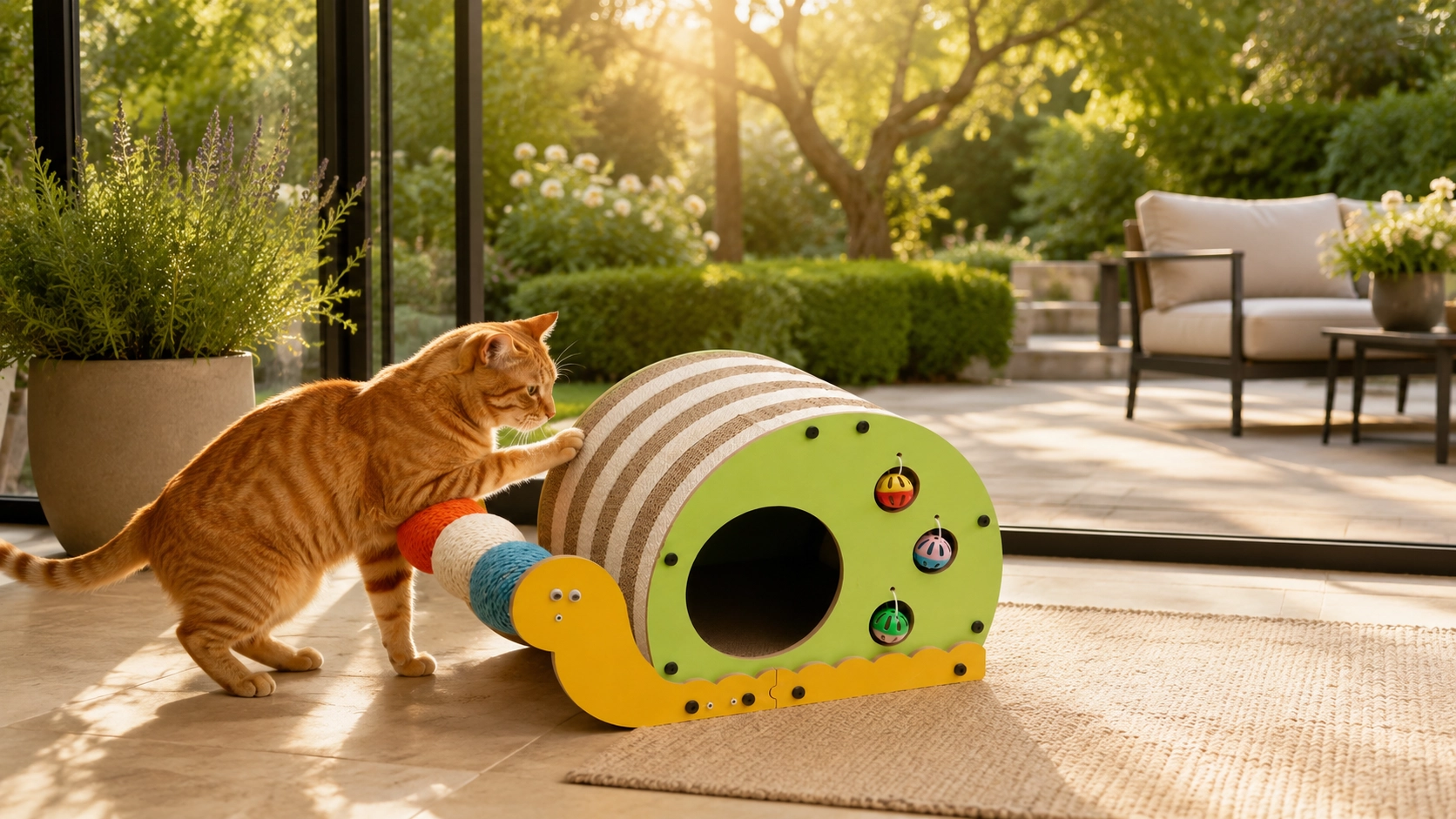 Snail Cat Scratcher & Bed Combo · Morning Sun on the Island · GuardLynx