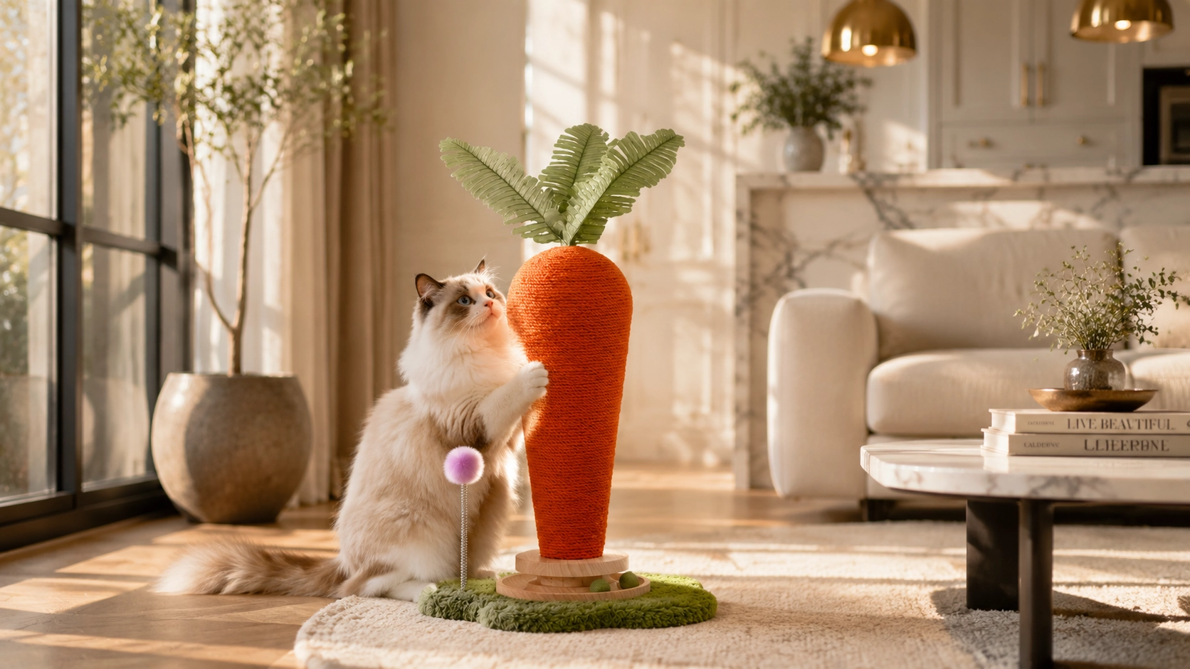 Carrot Cat Scratching Post with Spring Ball · GuardLynx