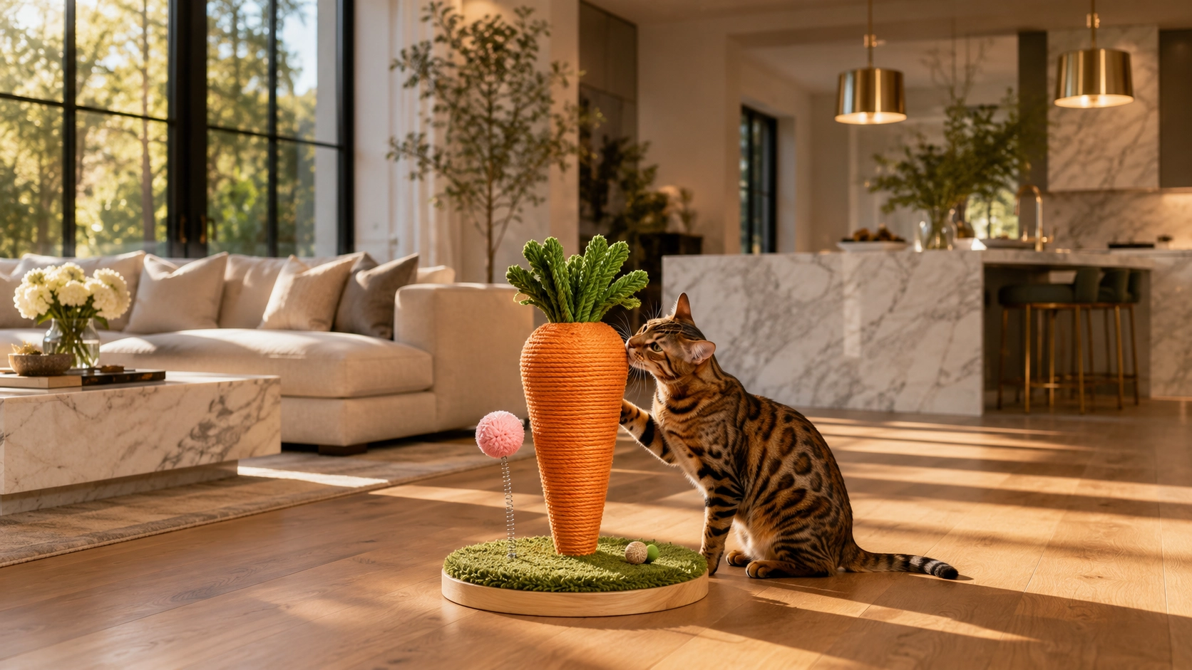 Carrot Cat Scratching Post with Spring Ball · Realistic Carrot Design · GuardLynx