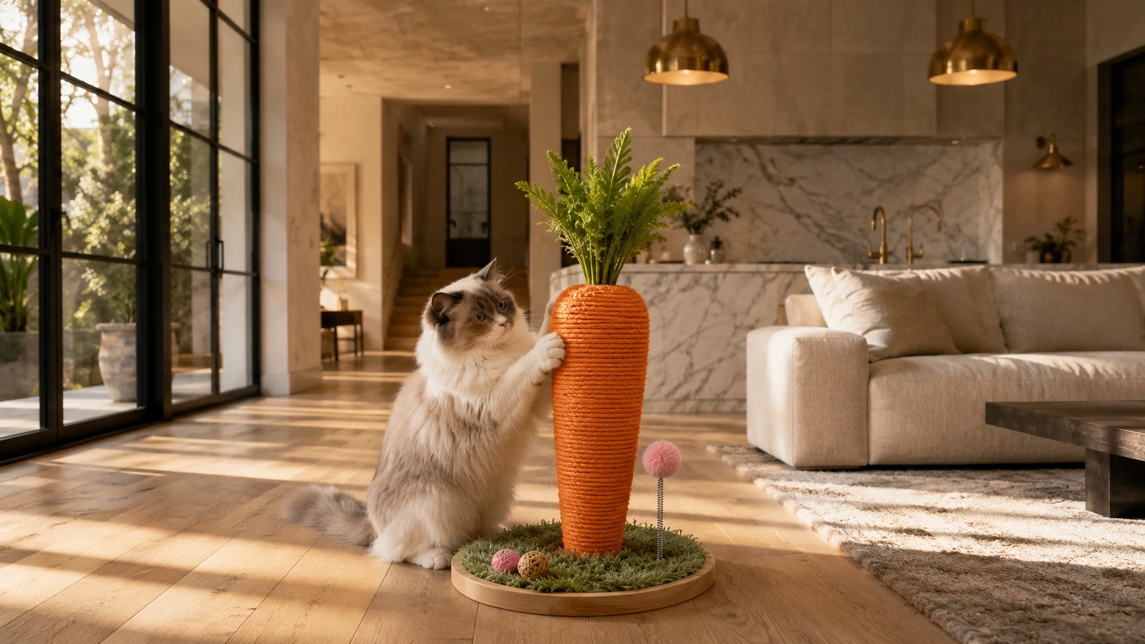 Carrot Cat Scratching Post with Spring Ball · Twisted Rope Column · GuardLynx