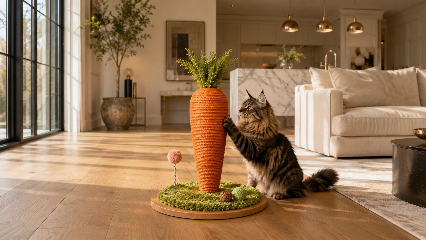 Carrot Cat Scratching Post with Spring Ball · Double-Layer Solid Base · GuardLynx