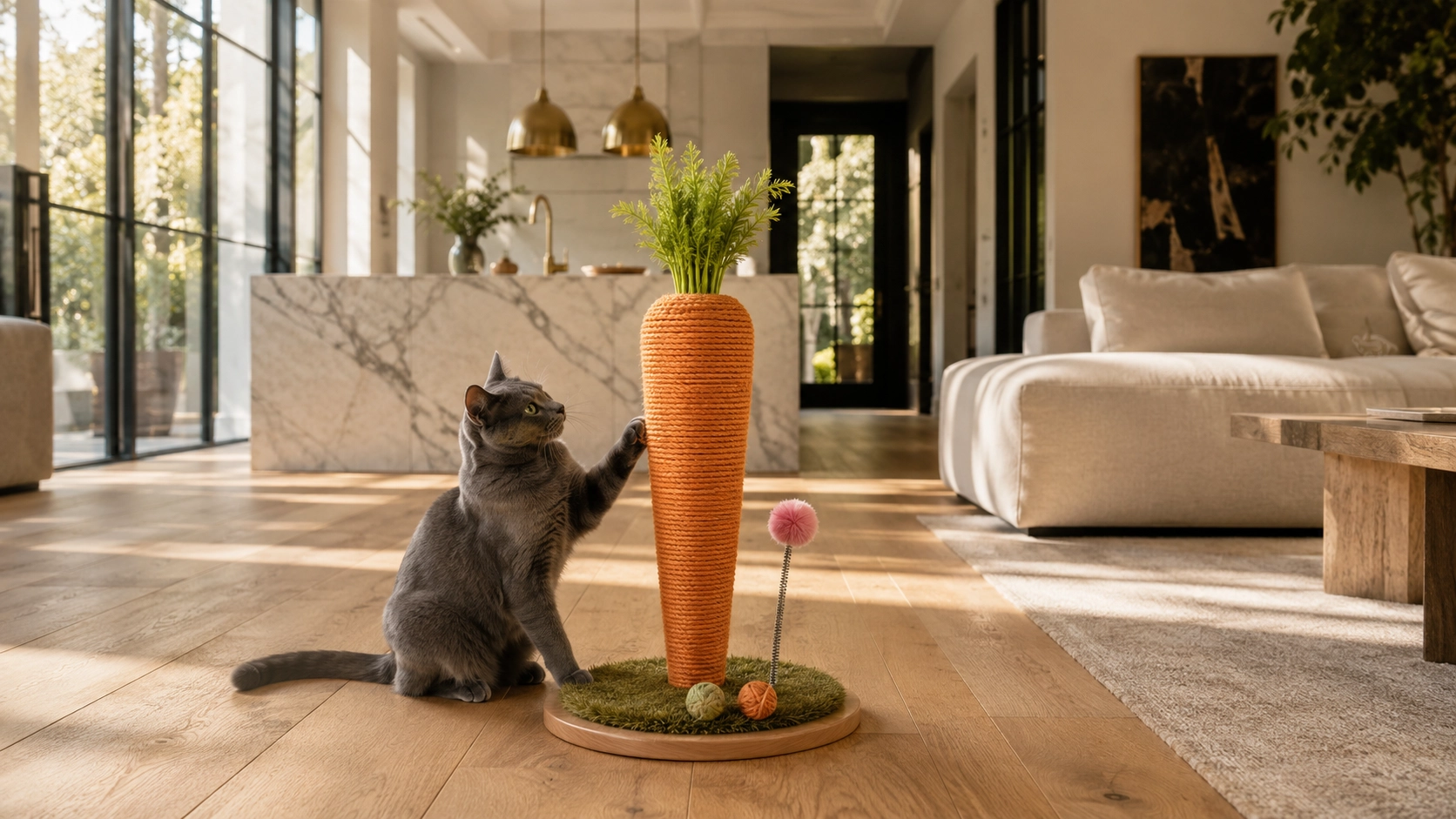 Carrot Cat Scratching Post with Spring Ball · Attached Spring Ball · GuardLynx
