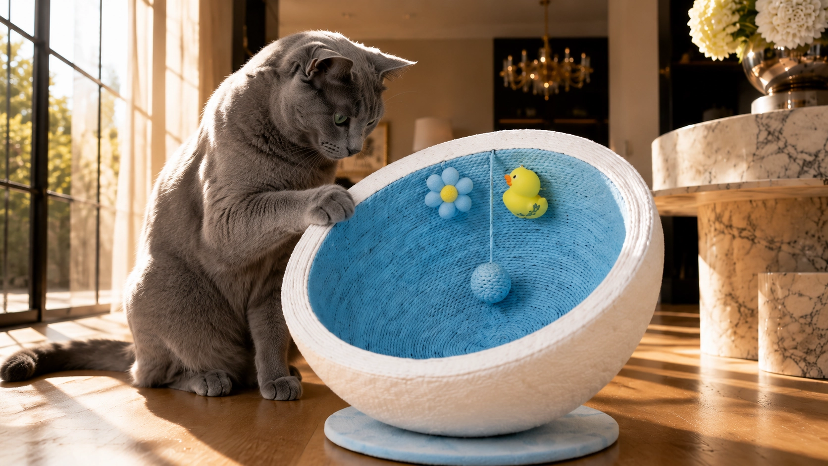 Semi-Eggshell Cat Cave Bed · Built-in Toy, · GuardLynx