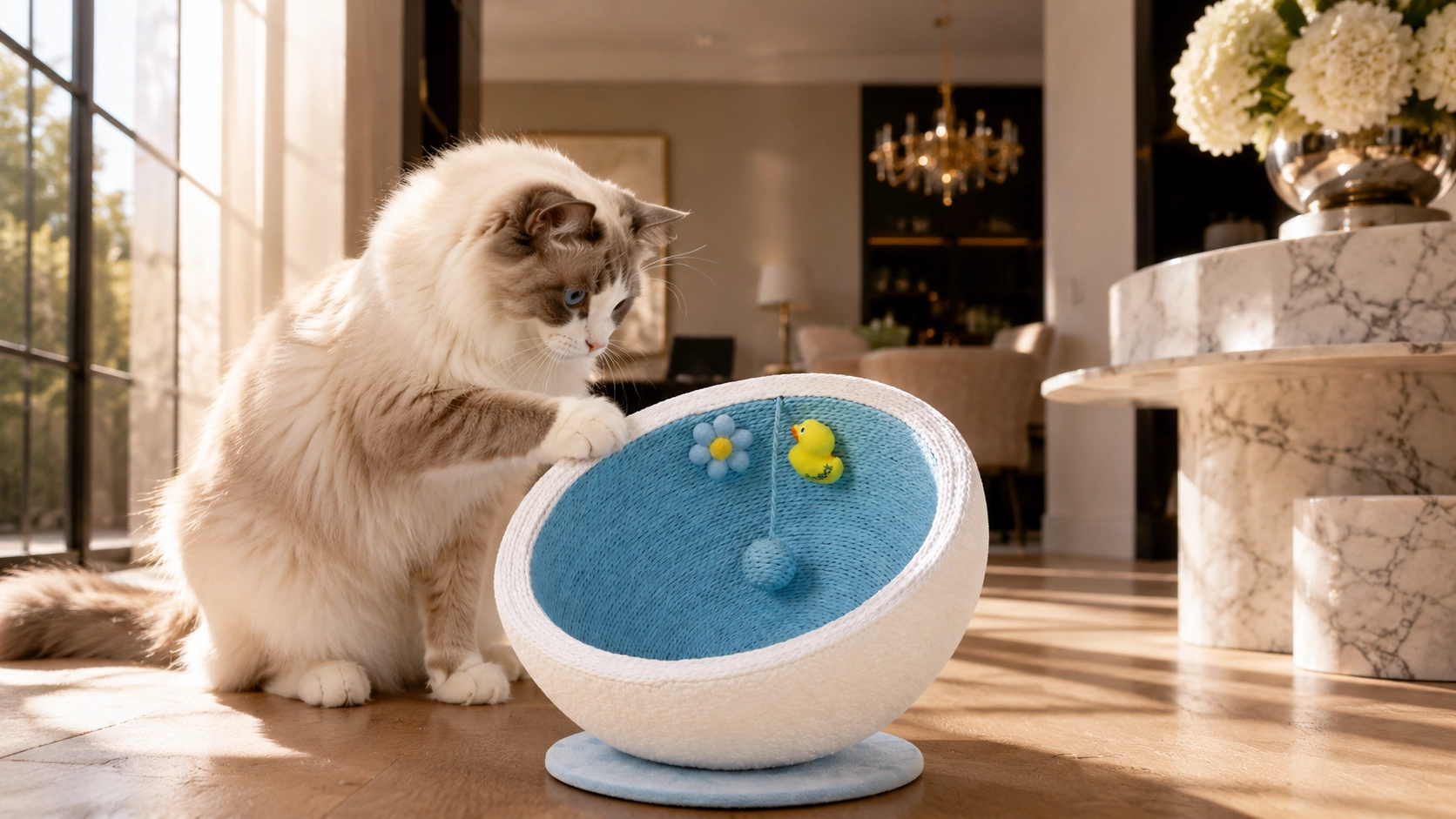 Semi-Eggshell Cat Cave Bed · Sky Blue · GuardLynx