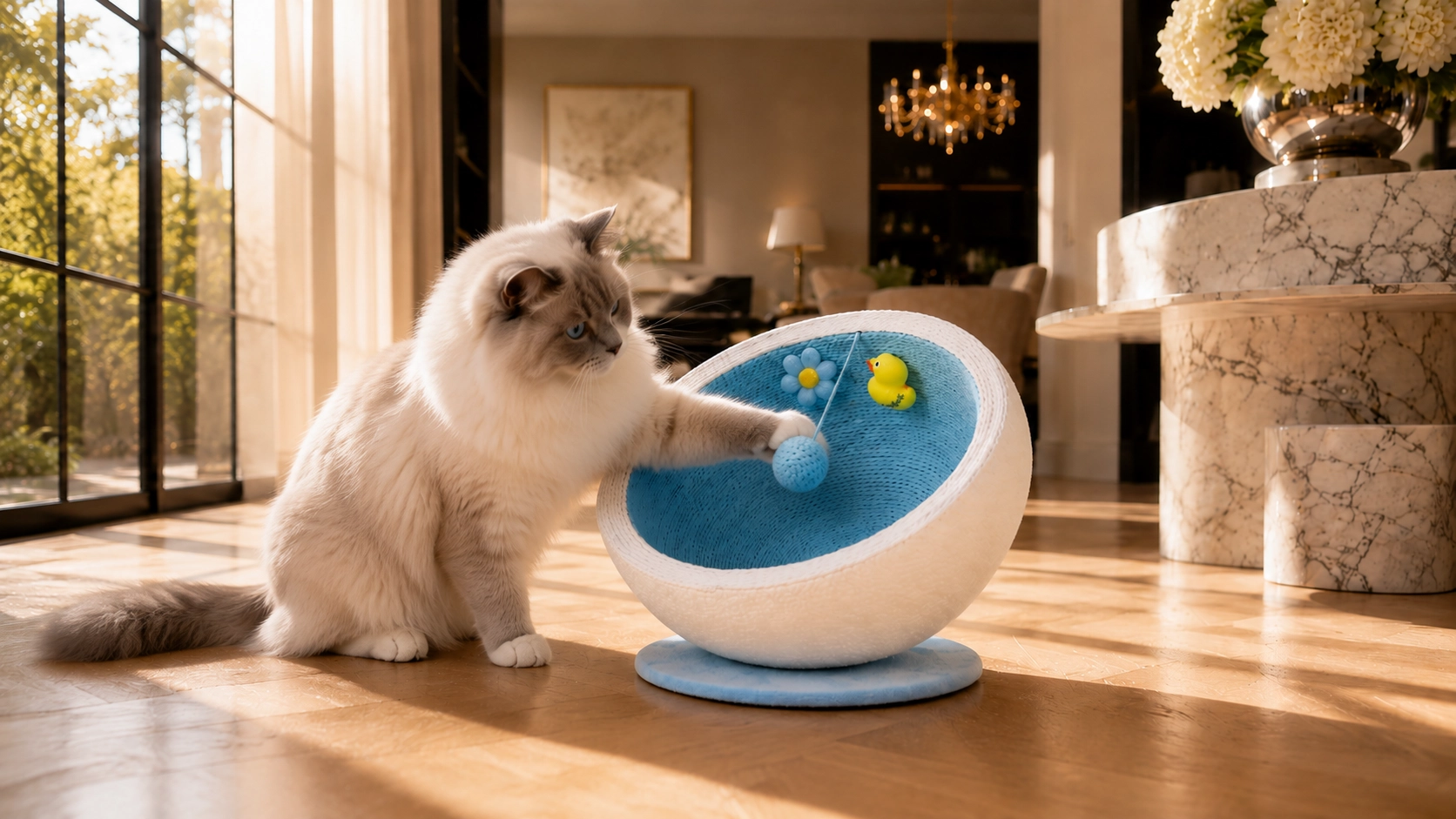 Semi-Eggshell Cat Cave Bed · Morning Light with a Ragdoll · GuardLynx