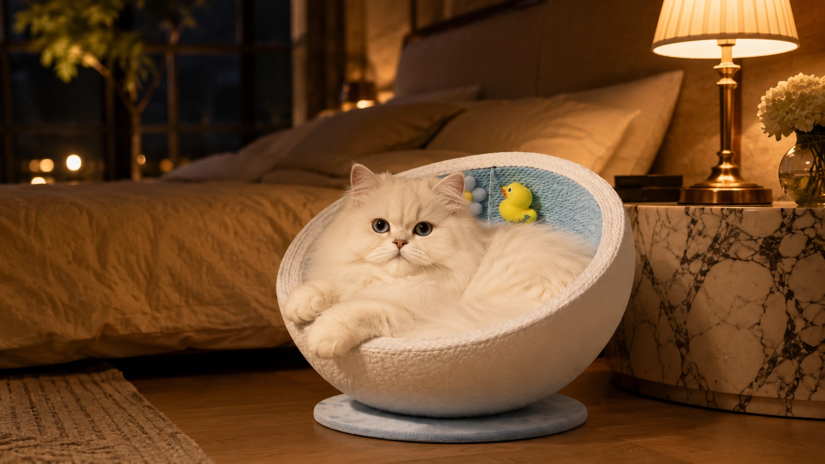 Semi-Eggshell Cat Cave Bed · Evening Persian Relaxation · GuardLynx