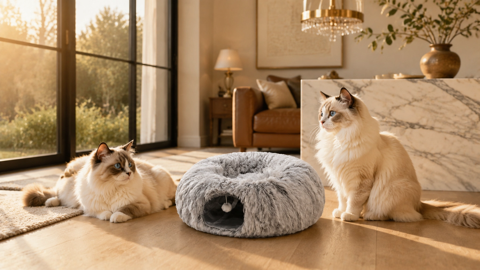 Plush Tunnel Cat Bed with Toy · GuardLynx