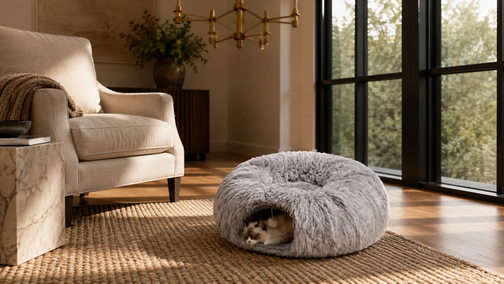 Plush Tunnel Cat Bed with Toy · Ultra-Soft Plush · GuardLynx