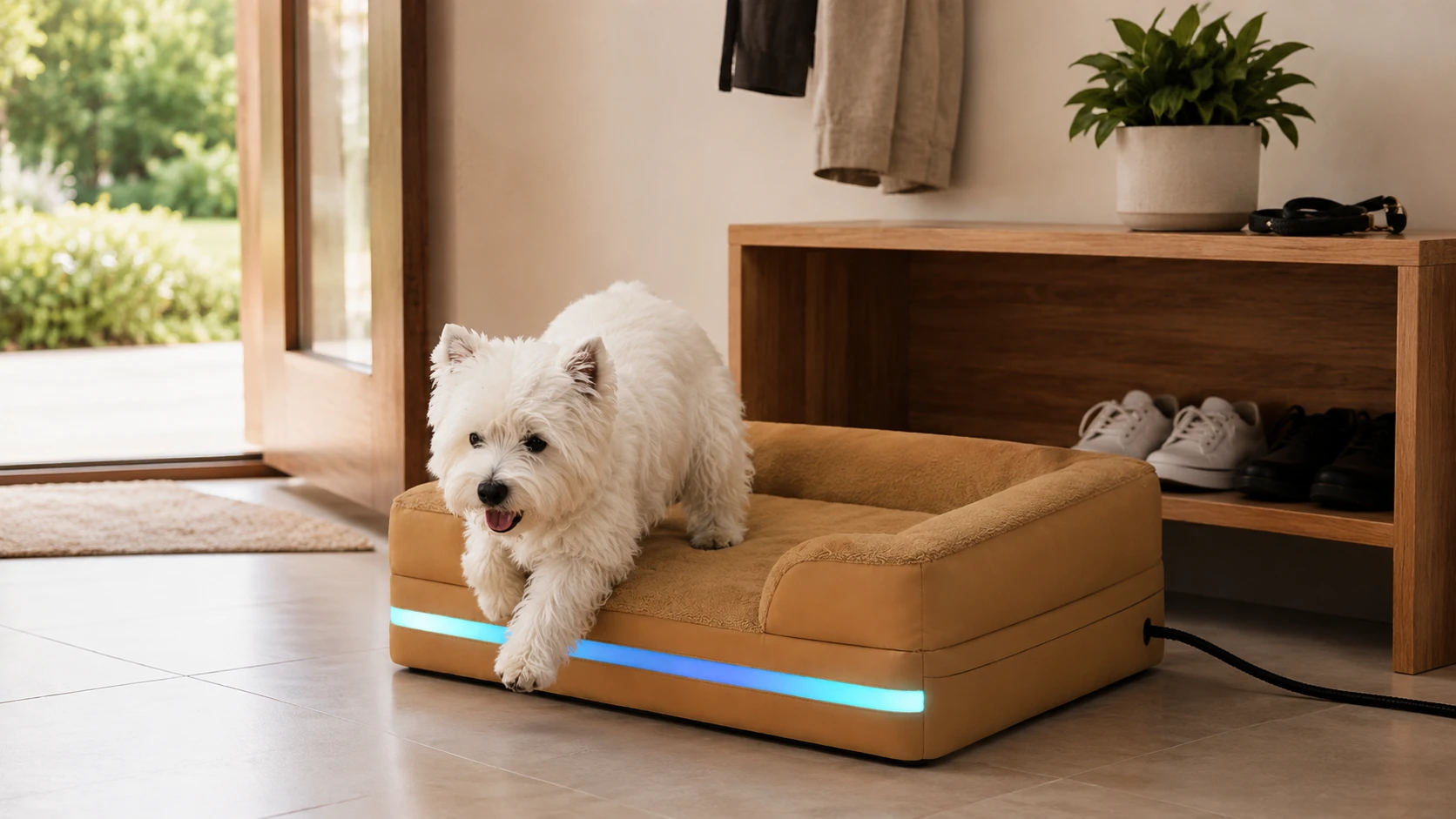 Scratch-Resistant Smart Thermostat Pet Sofa Bed · Blue LED Ambiance · GuardHound DOG