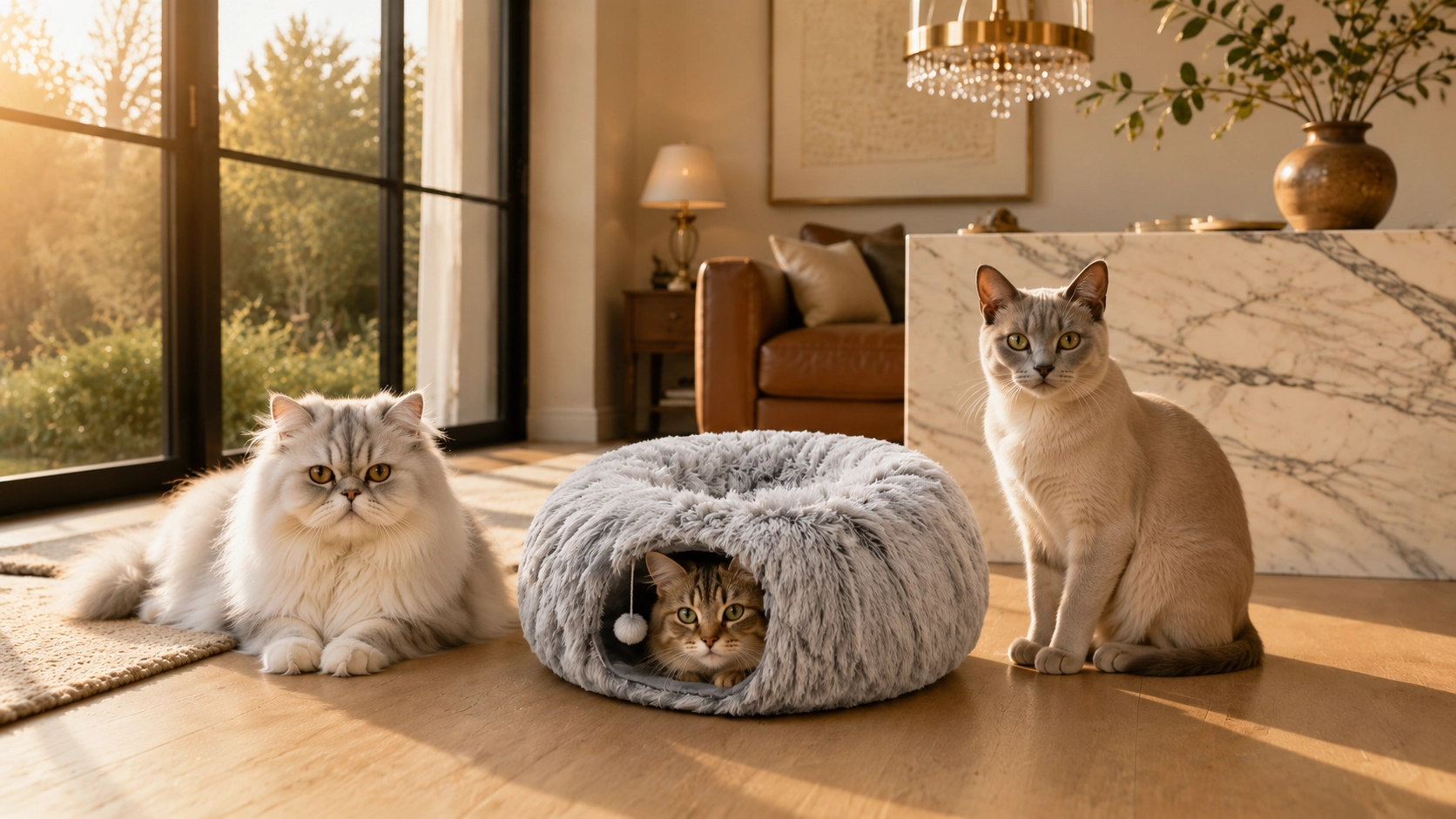 Plush Tunnel Cat Bed with Toy · Semi-Circular Entry · GuardLynx