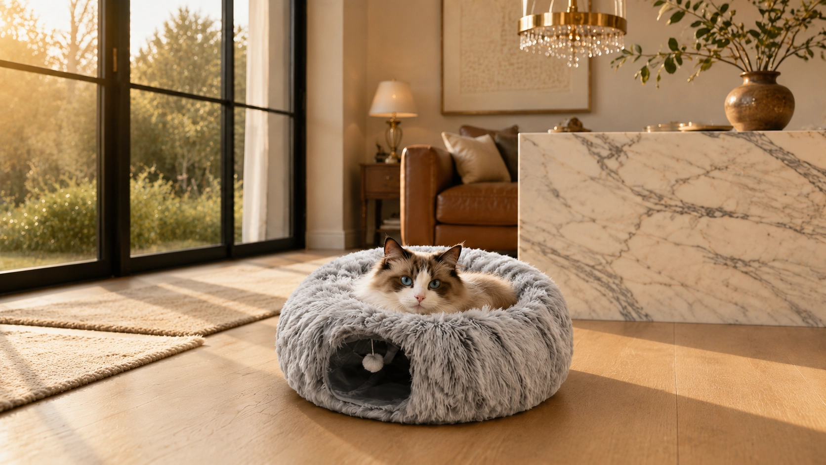 Plush Tunnel Cat Bed with Toy · Enclosed Design · GuardLynx