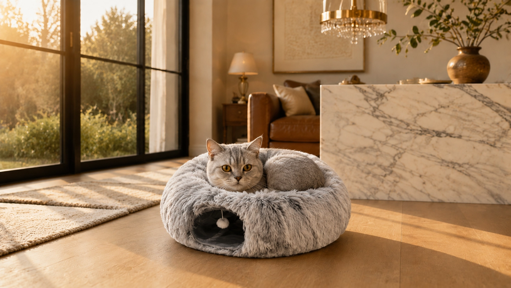 Plush Tunnel Cat Bed with Toy · Kitchen Curiosity · GuardLynx