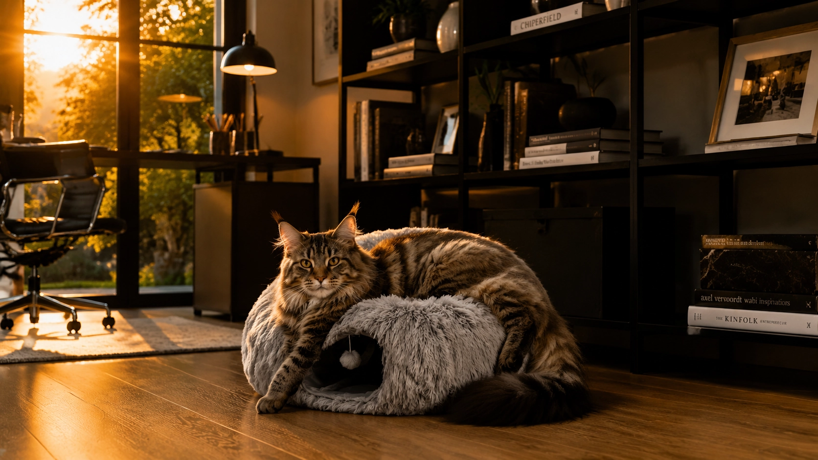 Plush Tunnel Cat Bed with Toy · Modern Study Nook · GuardLynx