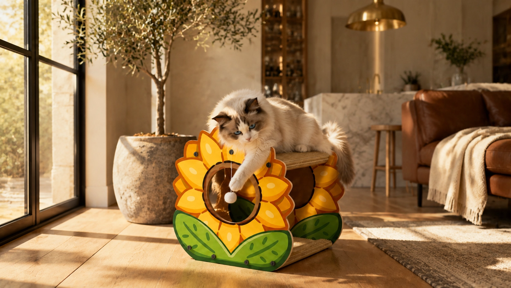 Sunflower Double-Layer Cat Scratcher & Bed · GuardLynx