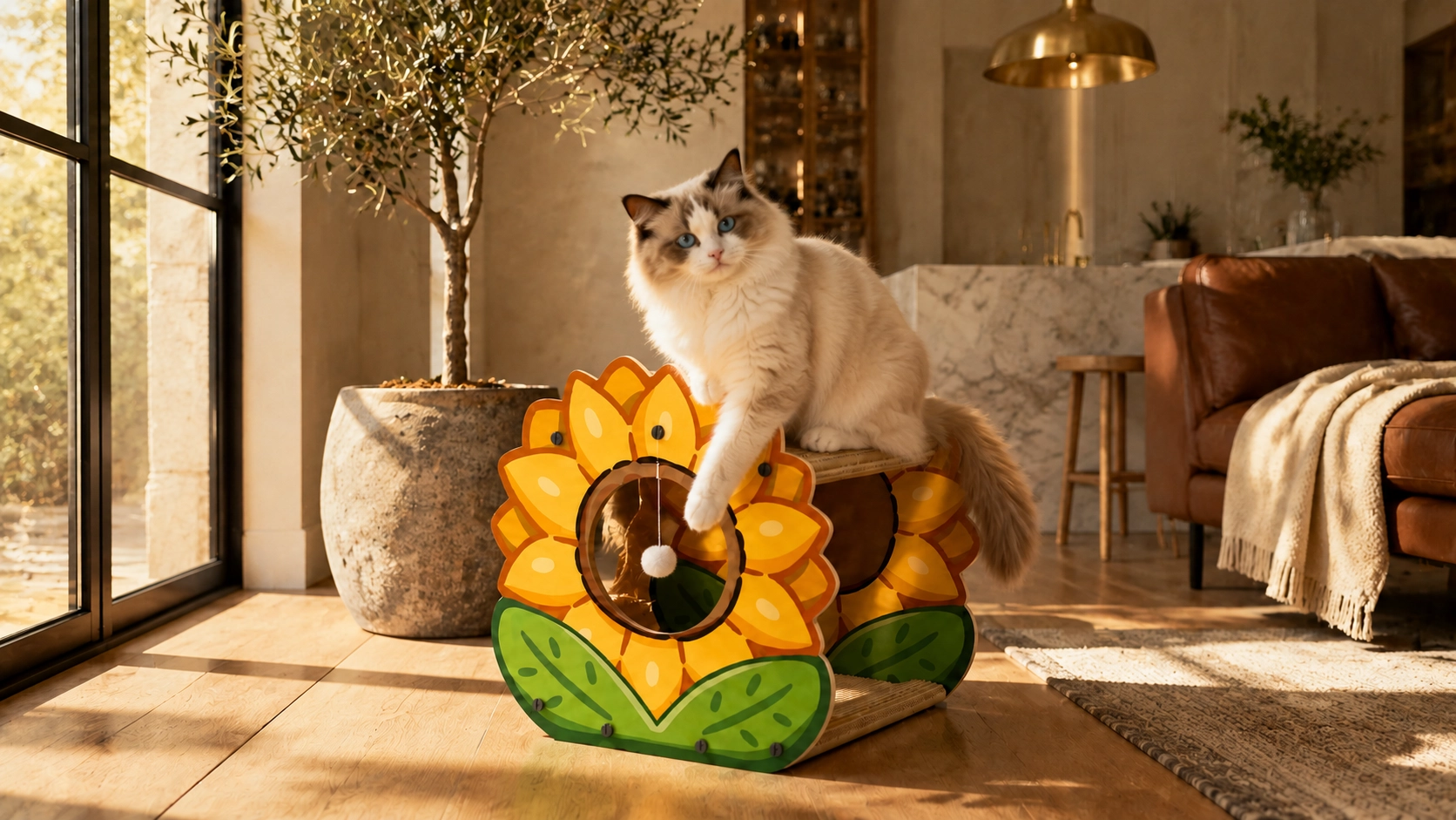 Sunflower Double-Layer Cat Scratcher & Bed · Sunflower Design · GuardLynx