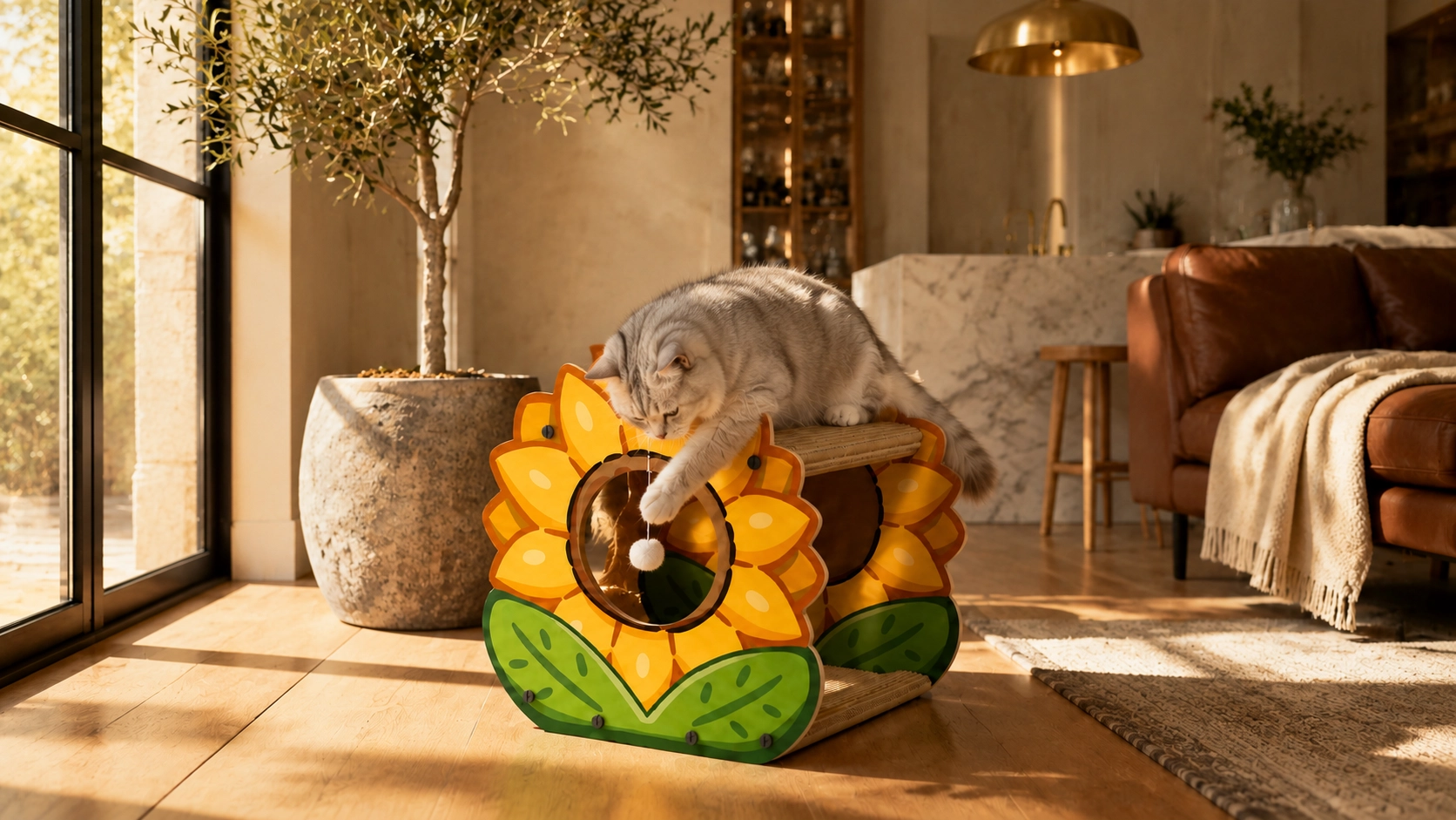 Sunflower Double-Layer Cat Scratcher & Bed · Double-Layer Structure · GuardLynx