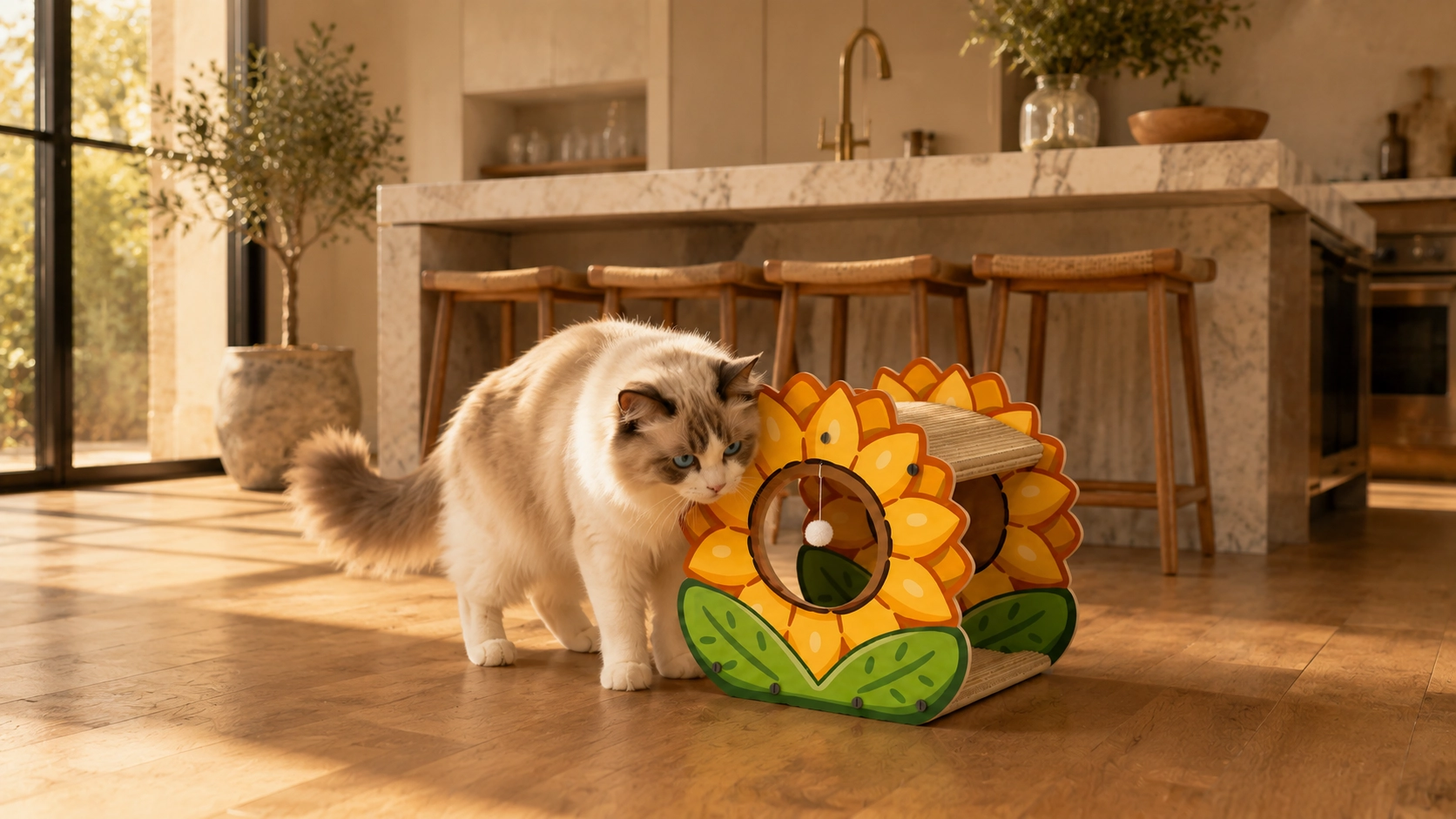 Sunflower Double-Layer Cat Scratcher & Bed · Morning on the Kitchen Island · GuardLynx