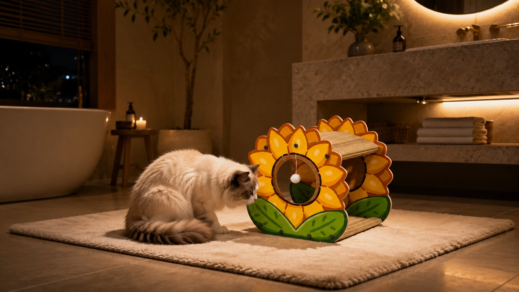 Sunflower Double-Layer Cat Scratcher & Bed · Night in the Bathroom Corner · GuardLynx