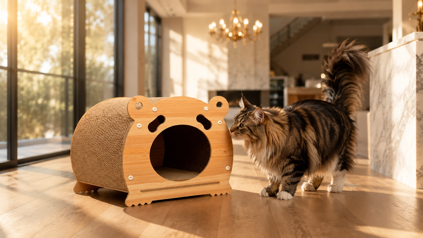 Bear Paperboard Cat Cave with Wood Frame · GuardLynx