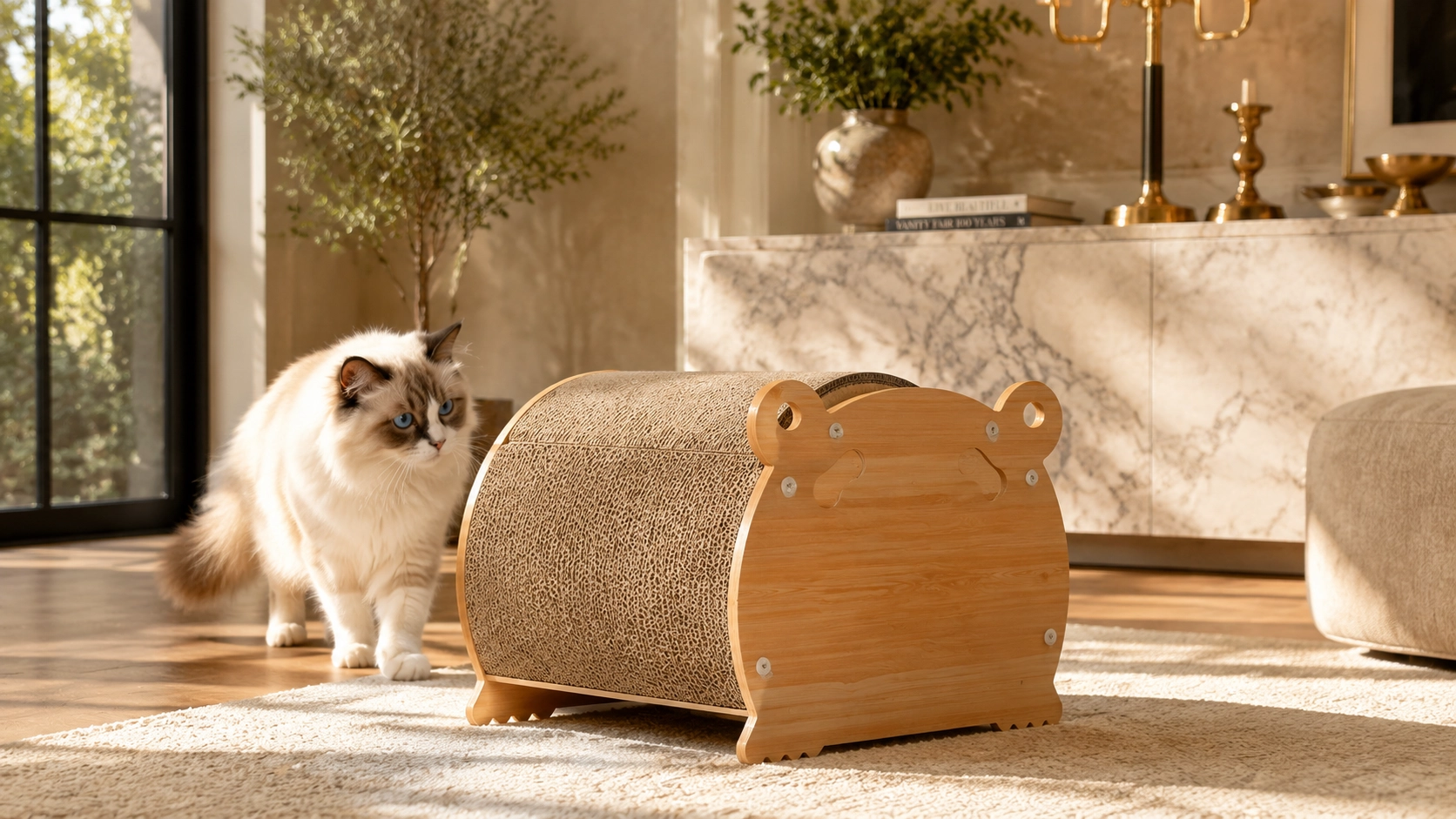Bear Paperboard Cat Cave with Wood Frame · Semi-Enclosed Space · GuardLynx