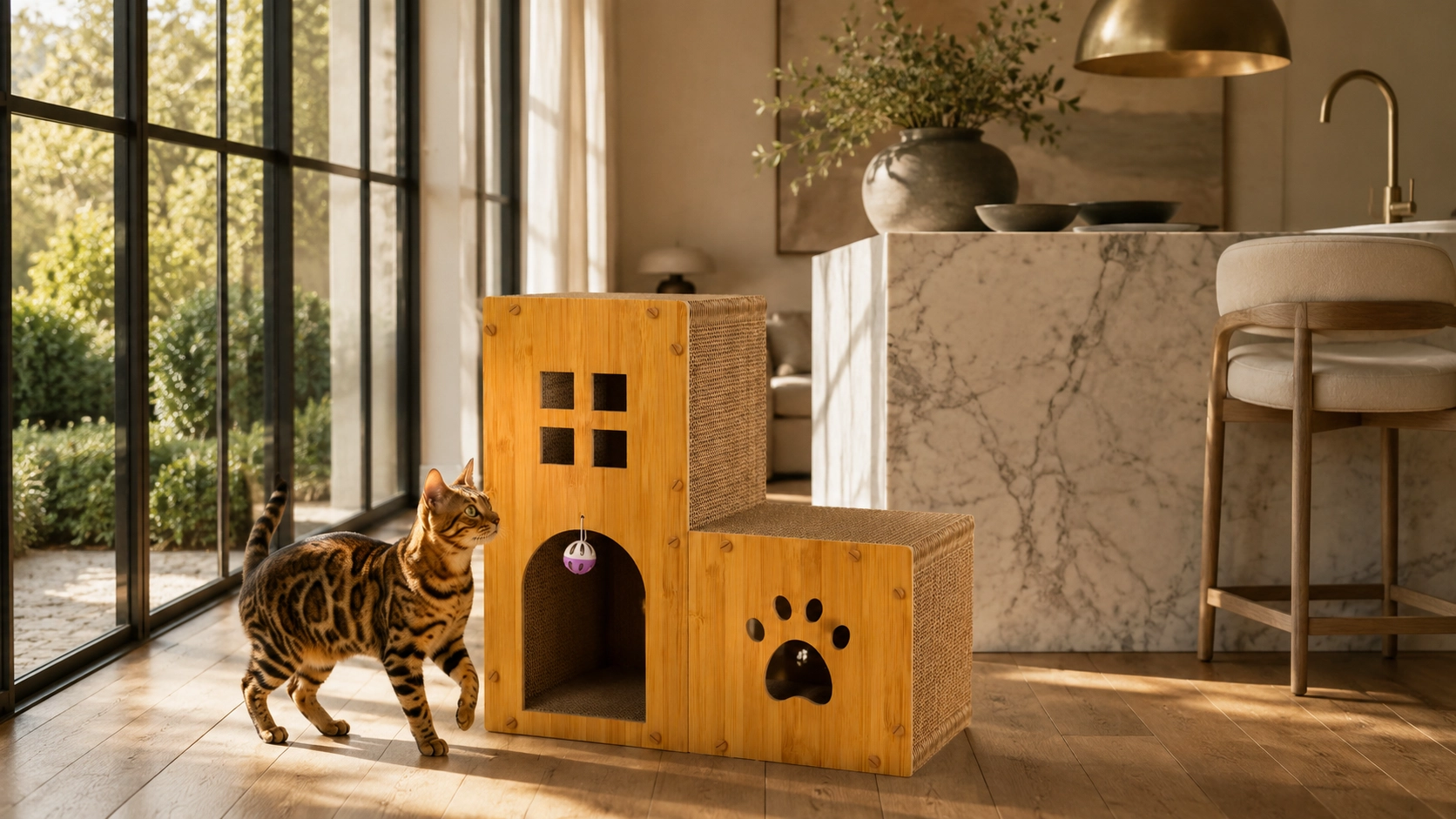 Staircase Castle Cat Scratcher & Lounge · Durable Cardboard · GuardLynx