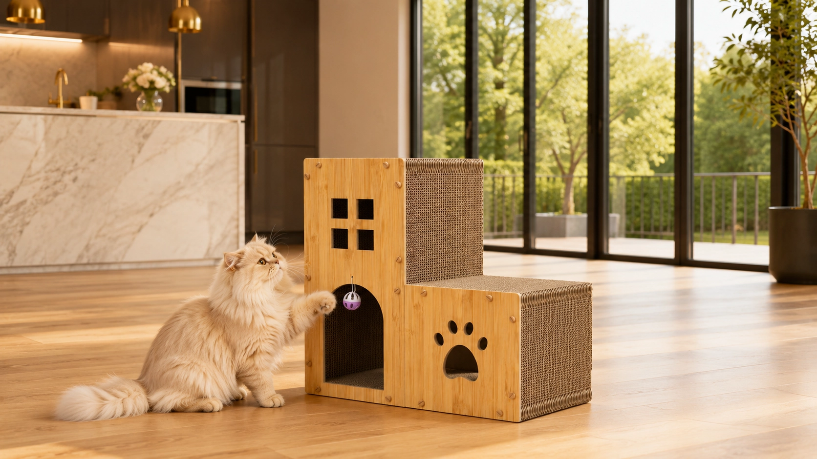 Staircase Castle Cat Scratcher & Lounge · Light Brown · GuardLynx