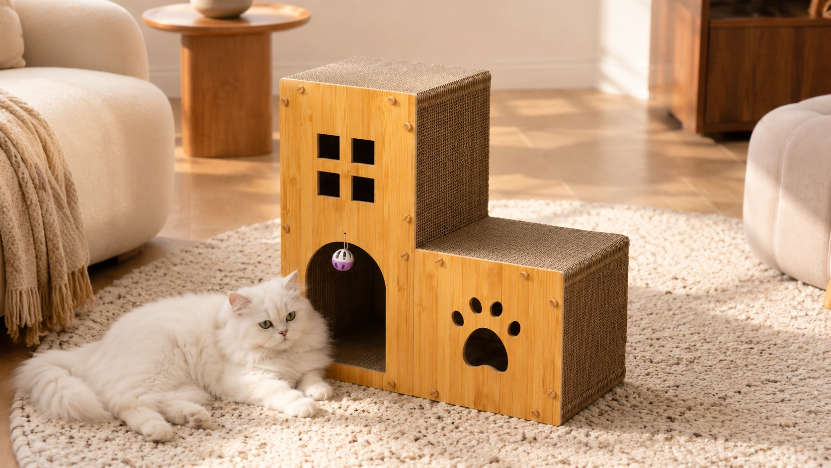 Staircase Castle Cat Scratcher & Lounge · Morning Sun with Ragdoll · GuardLynx