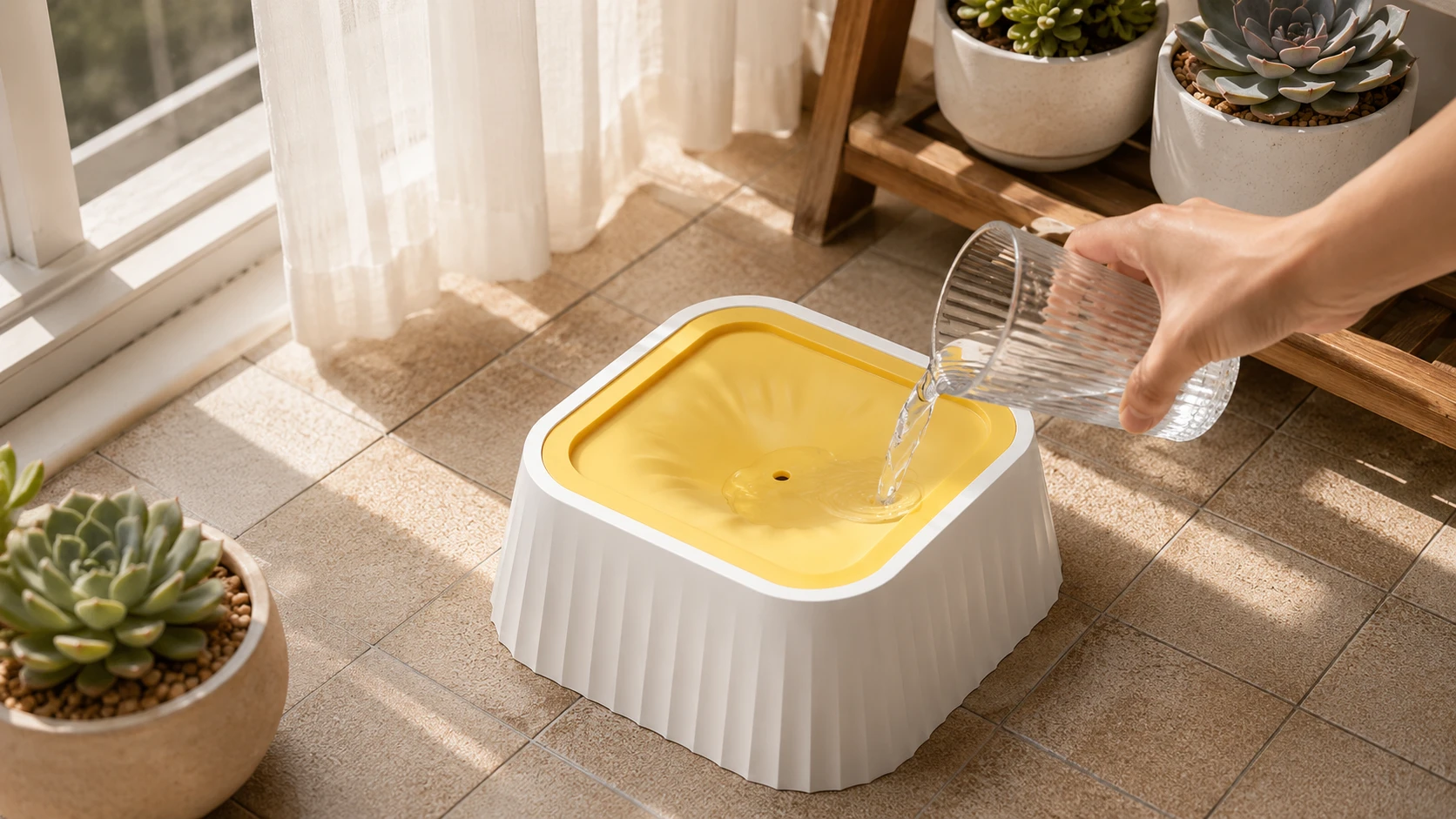 Suspended Splash-Free Water Bowl · Dust-Proof Yellow Lid · GuardHound DOG
