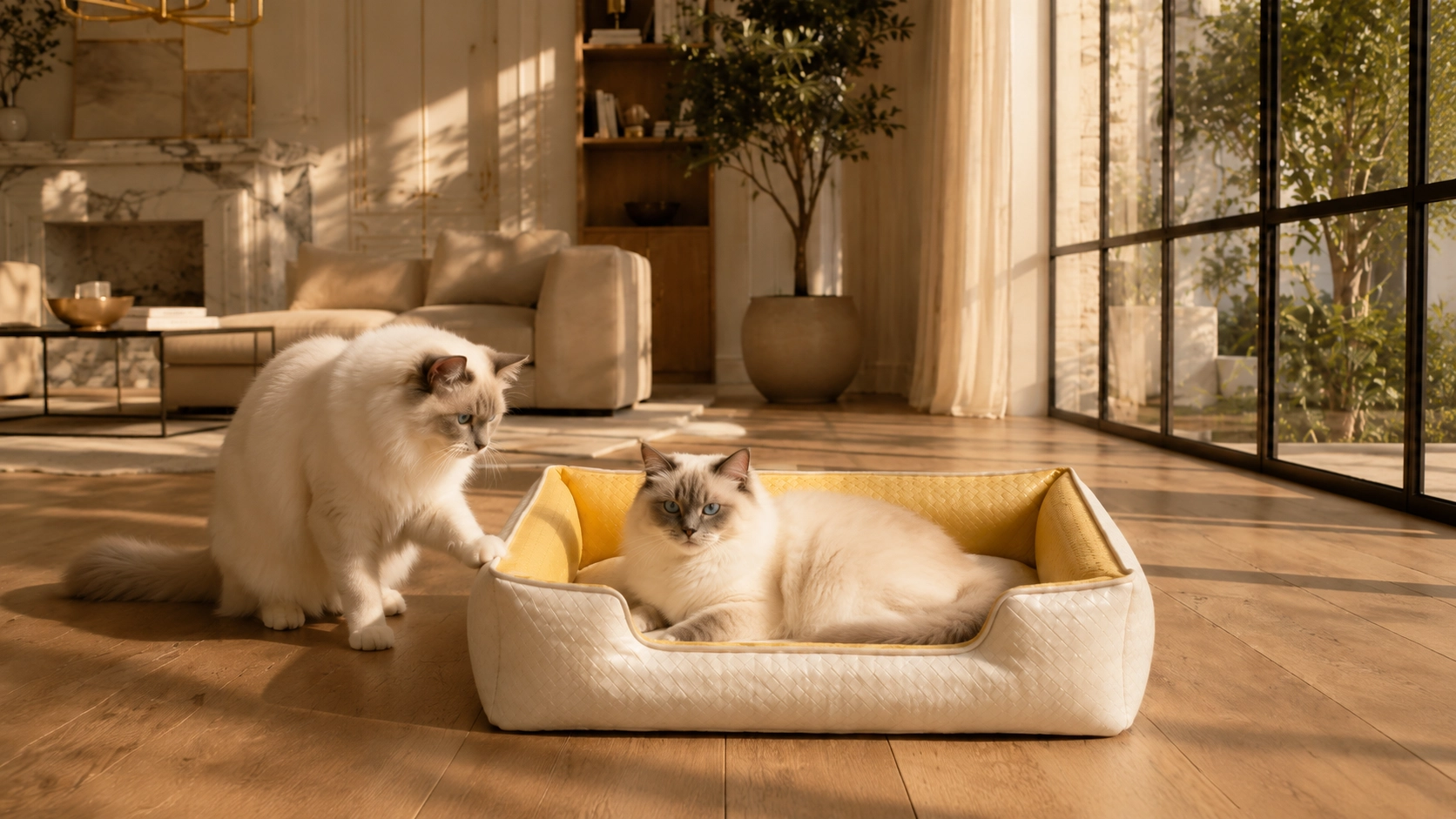 Luxury Diamond Quilted Faux Leather Cat Bed · GuardLynx