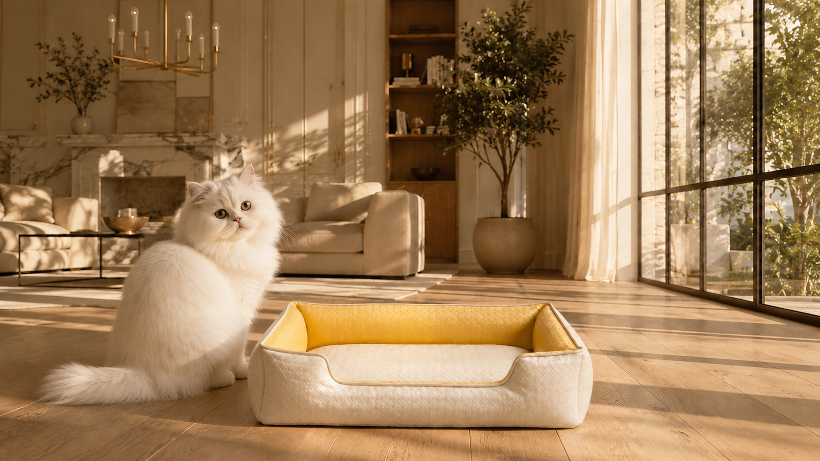 Luxury Diamond Quilted Faux Leather Cat Bed · U-Shape Open Design · GuardLynx