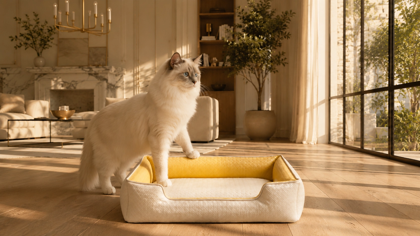 Luxury Diamond Quilted Faux Leather Cat Bed · Modern Minimalist Style · GuardLynx