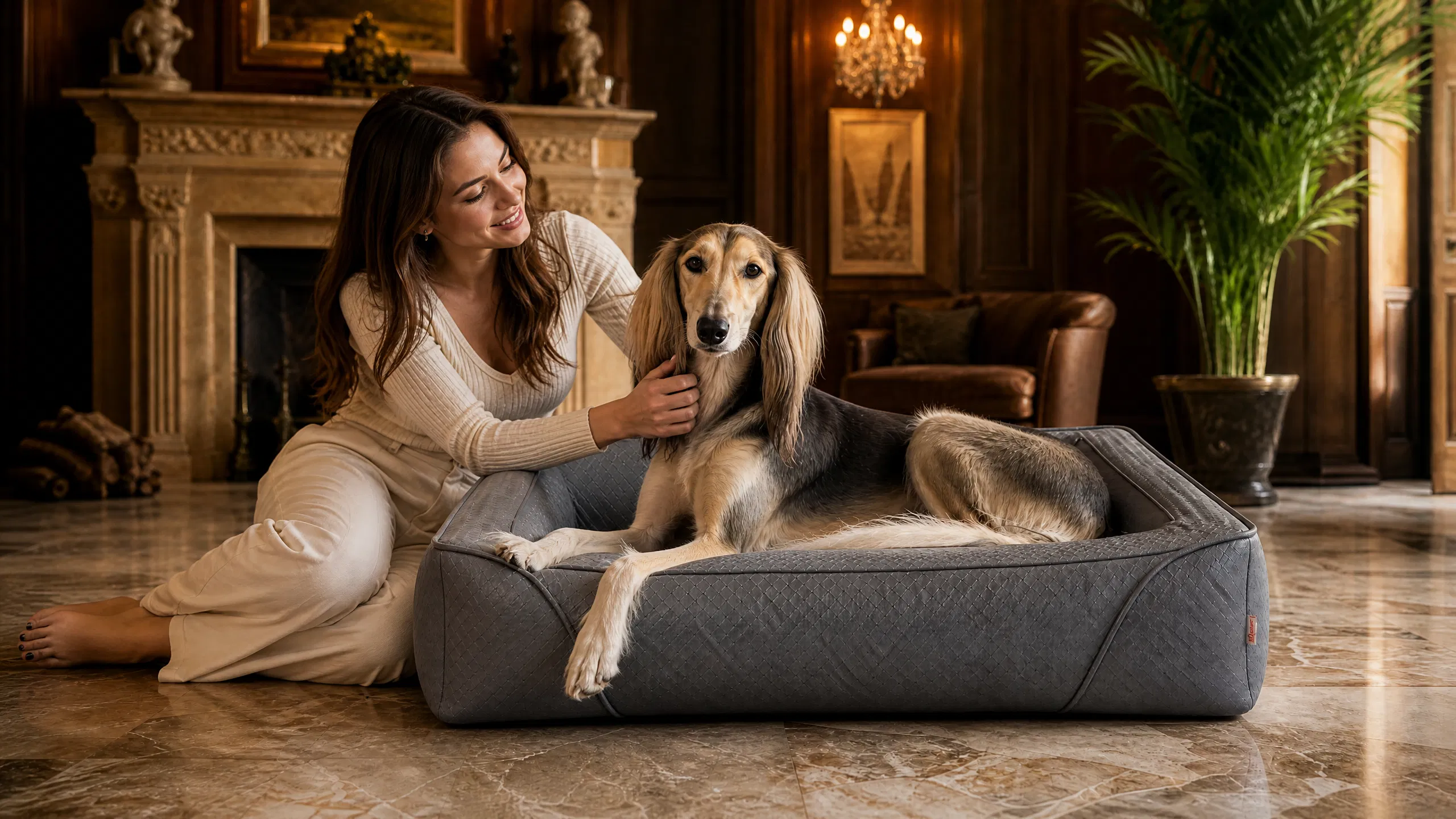 Luxury Summer Cooling Pet Leather Sofa · Afternoon Sun in Living Room with Golden Retriever · GuardHound DOG