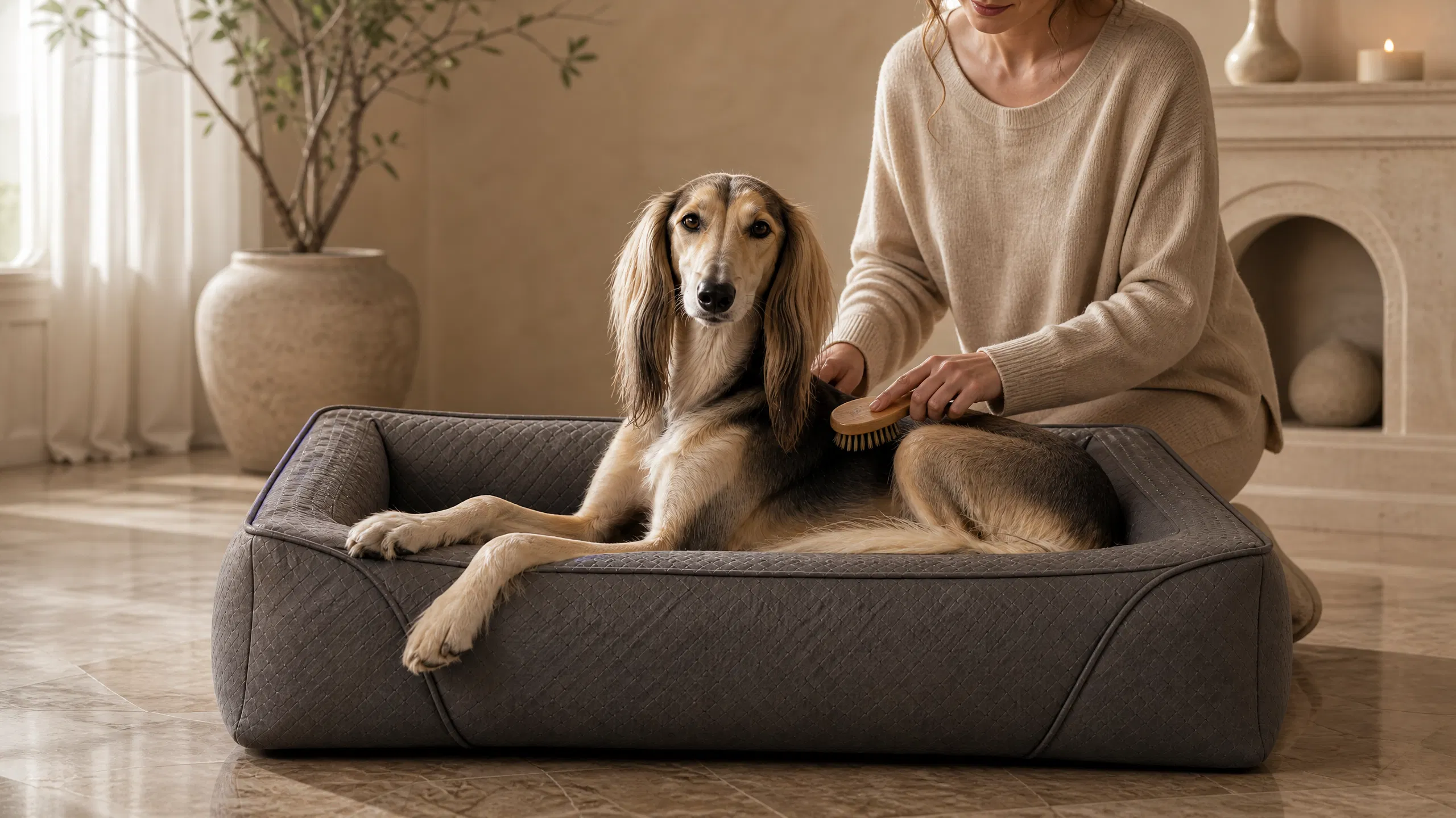 Luxury Summer Cooling Pet Leather Sofa · Late Night Living Room with Husky · GuardHound DOG