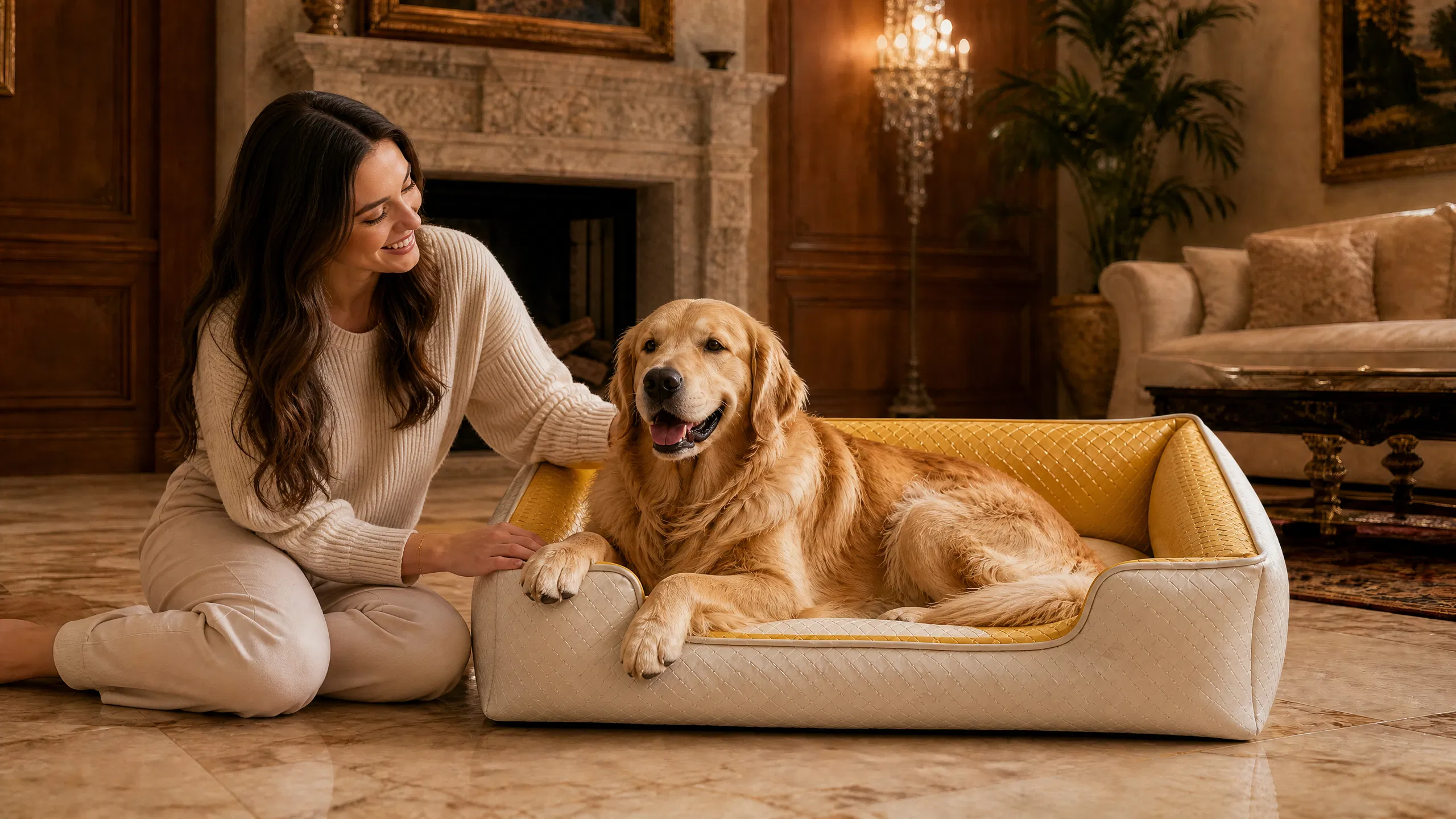 Luxury Washable Dog Sofa Bed · Golden Afternoon Nap · GuardHound DOG