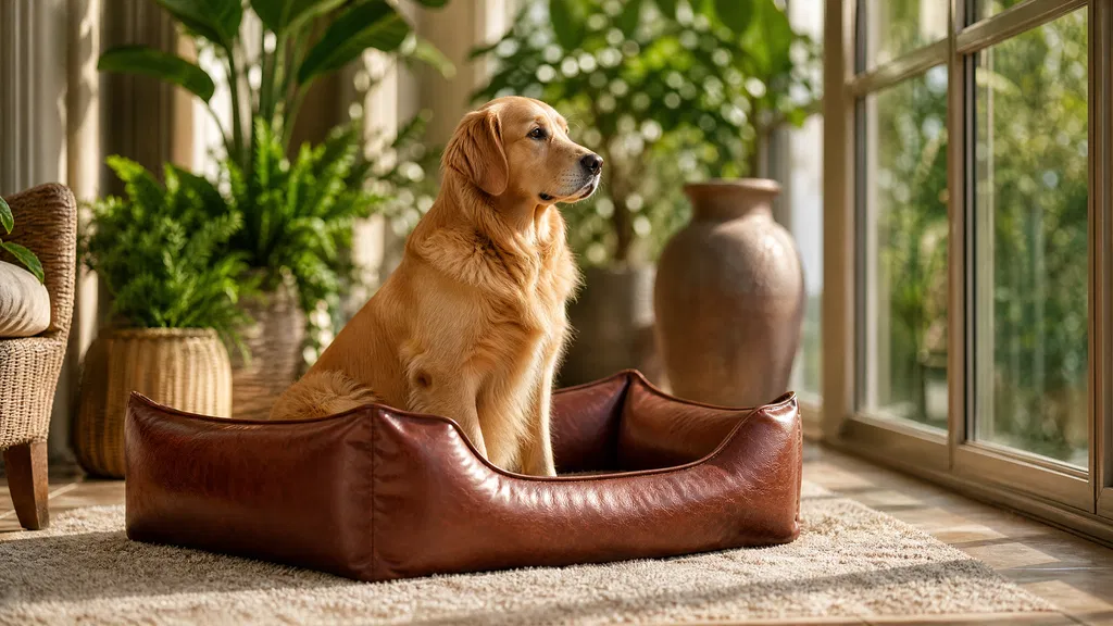 Premium Leather Waterproof Pet Bed with Removable Cover · Waterproof & Stain-Resistant · GuardHound DOG