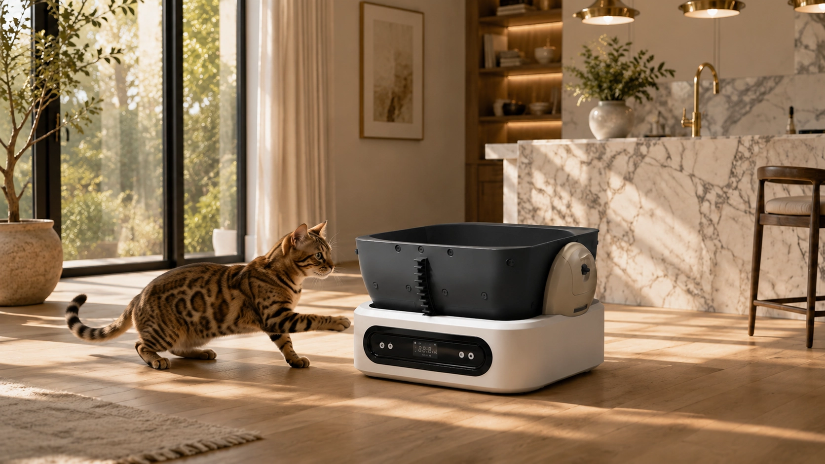 Open-Top Smart Weight-Sensing Automatic Litter Box · Automatic Cleaning · GuardLynx